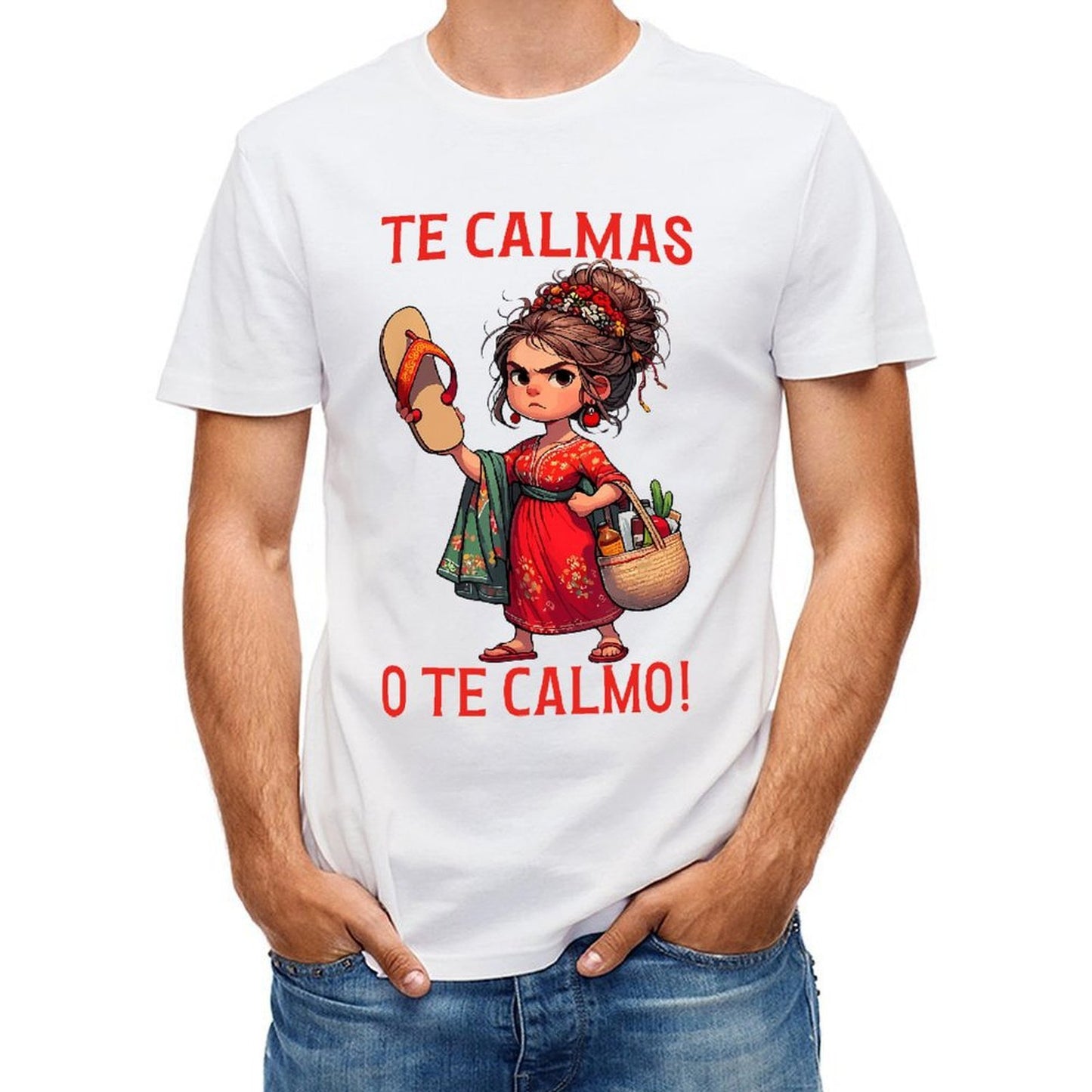 Inkmay Casual Cotton T-shirt Red Floral Dress With Green Scarf Unisex T-shirtMidweight EverydayTee T-Shirt