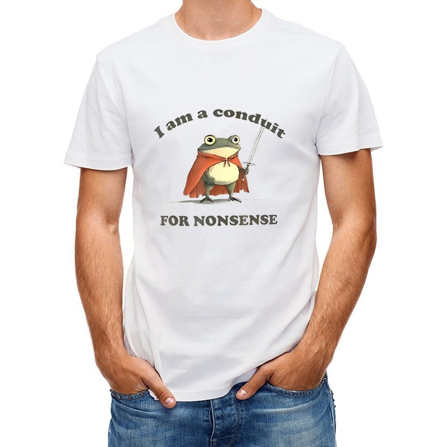 Inkmay Casual Cotton T-shirt Frog With Cape And Sword Unisex T-shirtPremiumSeries Signature T-Shirt