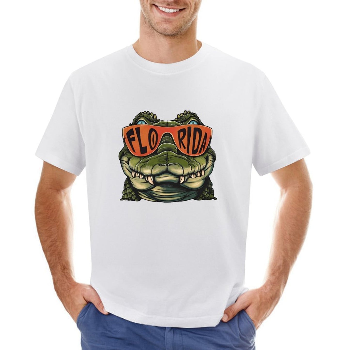 Inkmay Casual Cotton T-shirt Alligator Wearing Sunglasses With Florida Print Unisex T-shirtClassic Fit PremiumSeries T-Shirt