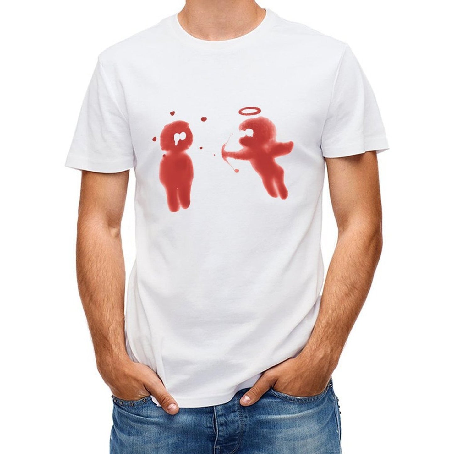 Inkmay Casual Cotton T-shirt Two Red Ghosts With Halo Unisex T-shirtOriginal T-Shirt