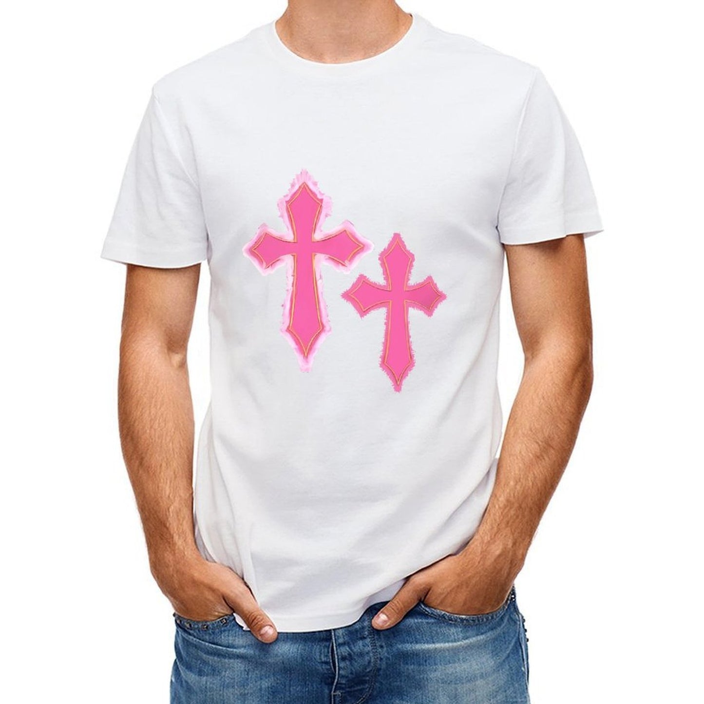 Inkmay Casual Cotton T-shirt Pink Crosses With Fuzzy Edges Unisex T-shirtStudio TimelessStyle T-Shirt