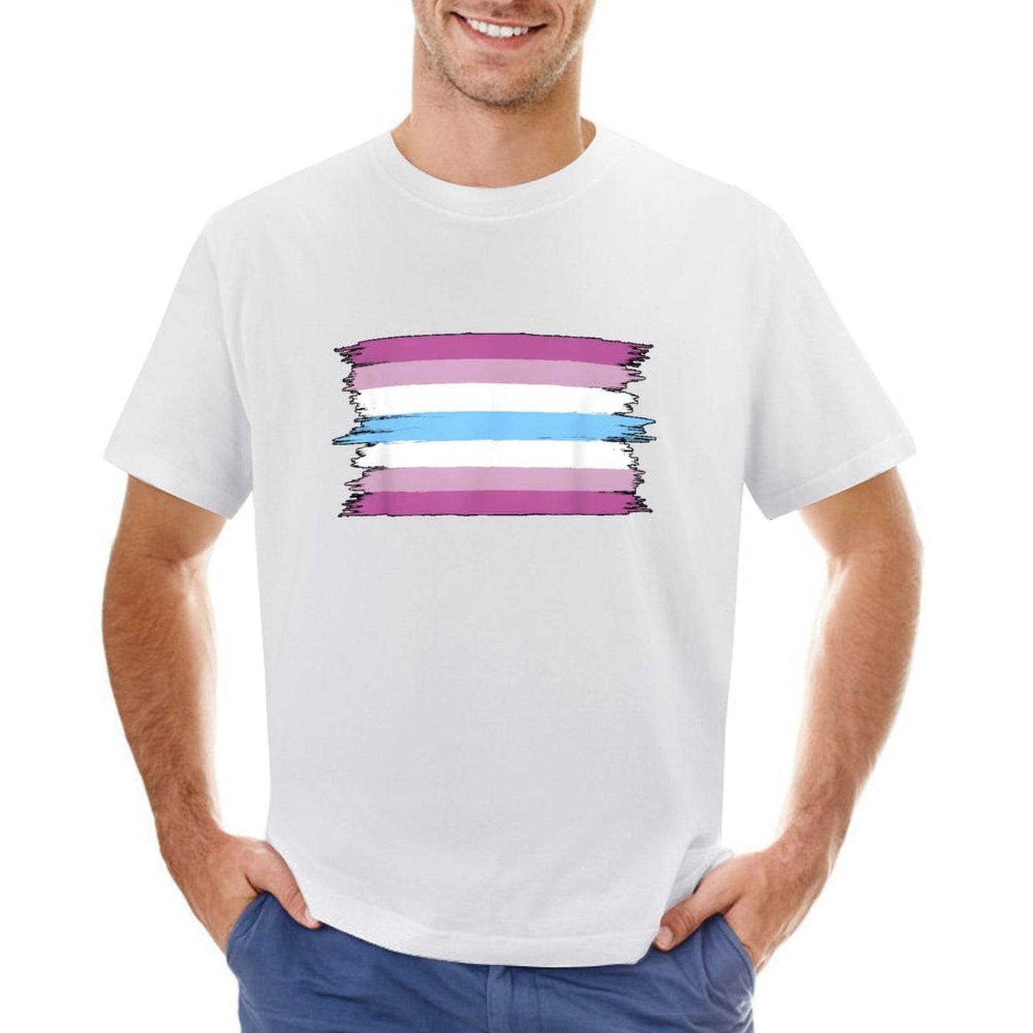 Inkmay Casual Cotton T-shirt Transgender Flag Colors Painted Brushstrokes Unisex T-shirtStreetLine ClassicLine T-Shirt