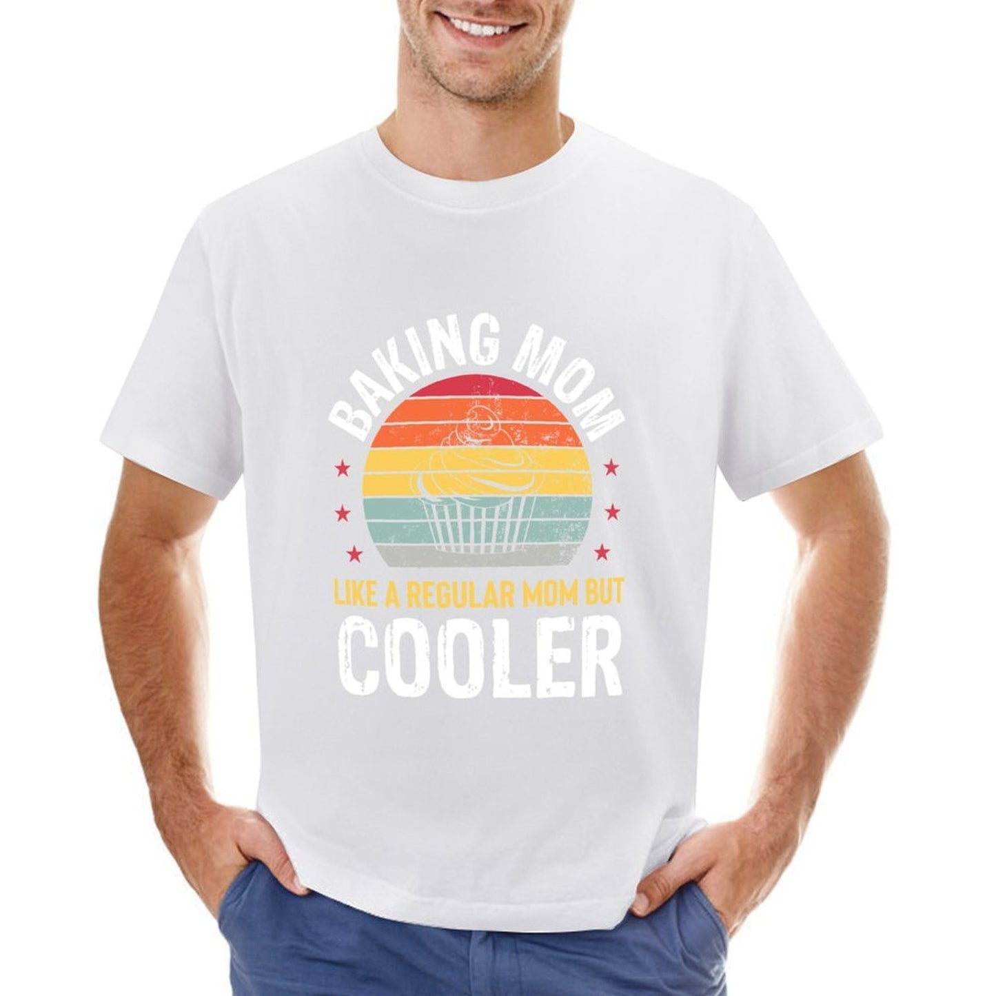 Inkmay Casual Cotton T-shirt Abstract Layered Sunset With Wavy Edges Unisex T-shirtOversized TimelessStyle T-Shirt