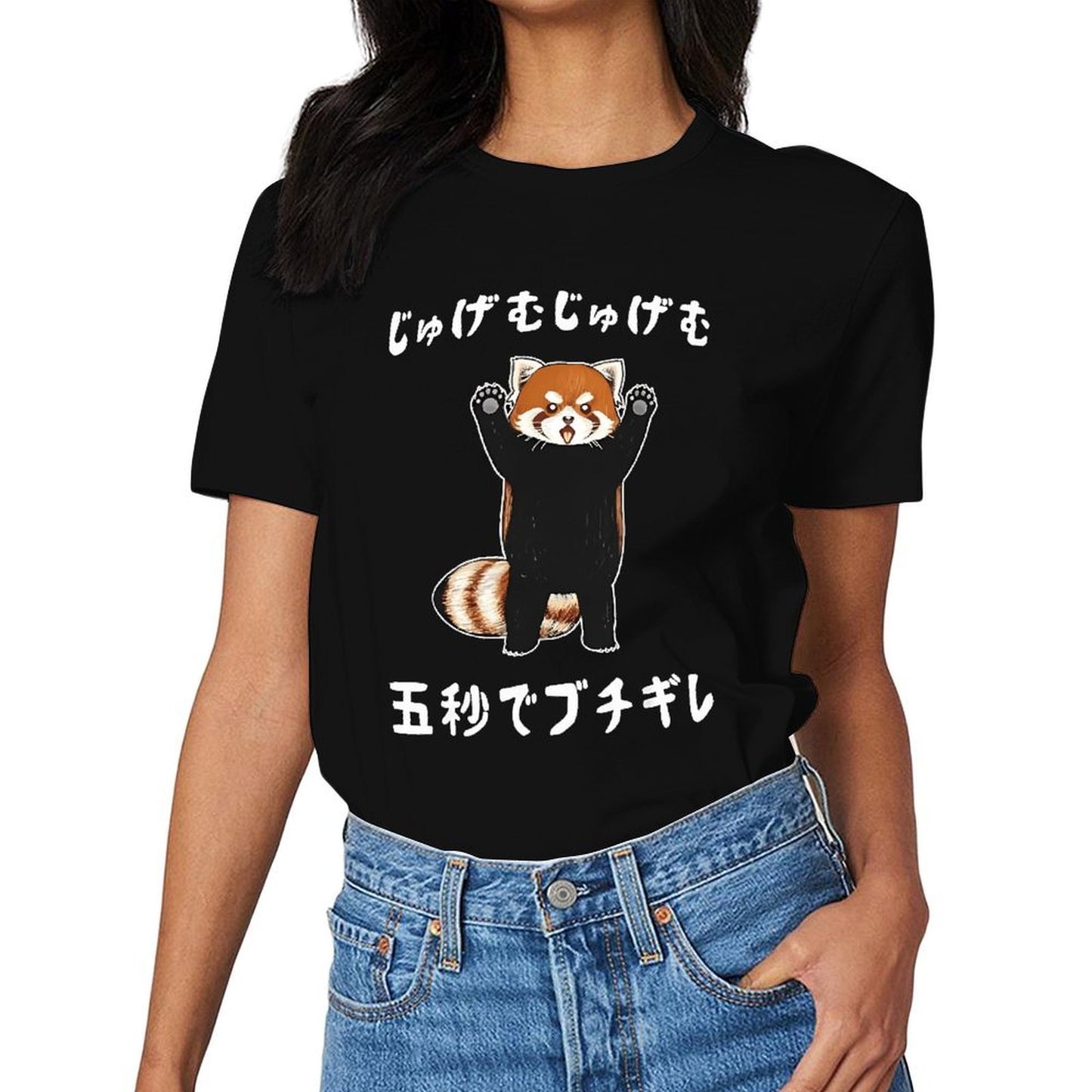 Inkmay Casual Cotton T-shirt Cute Red Panda Standing Playfully Unisex T-shirtClassic Fit Minimalist T-Shirt