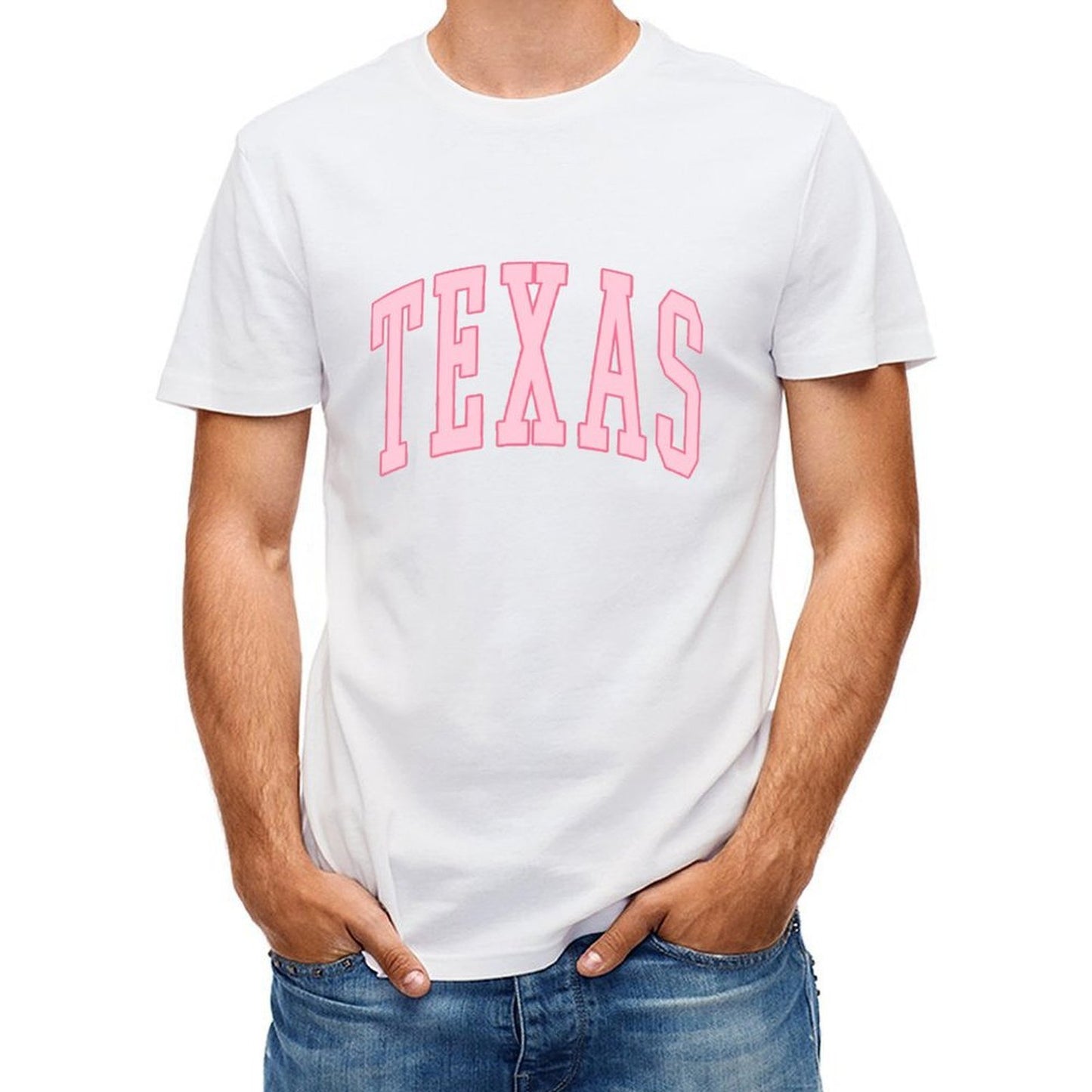 Inkmay Casual Cotton T-shirt Texas Pink Background With Bold Letters Unisex T-shirtStreet Plain T-Shirt