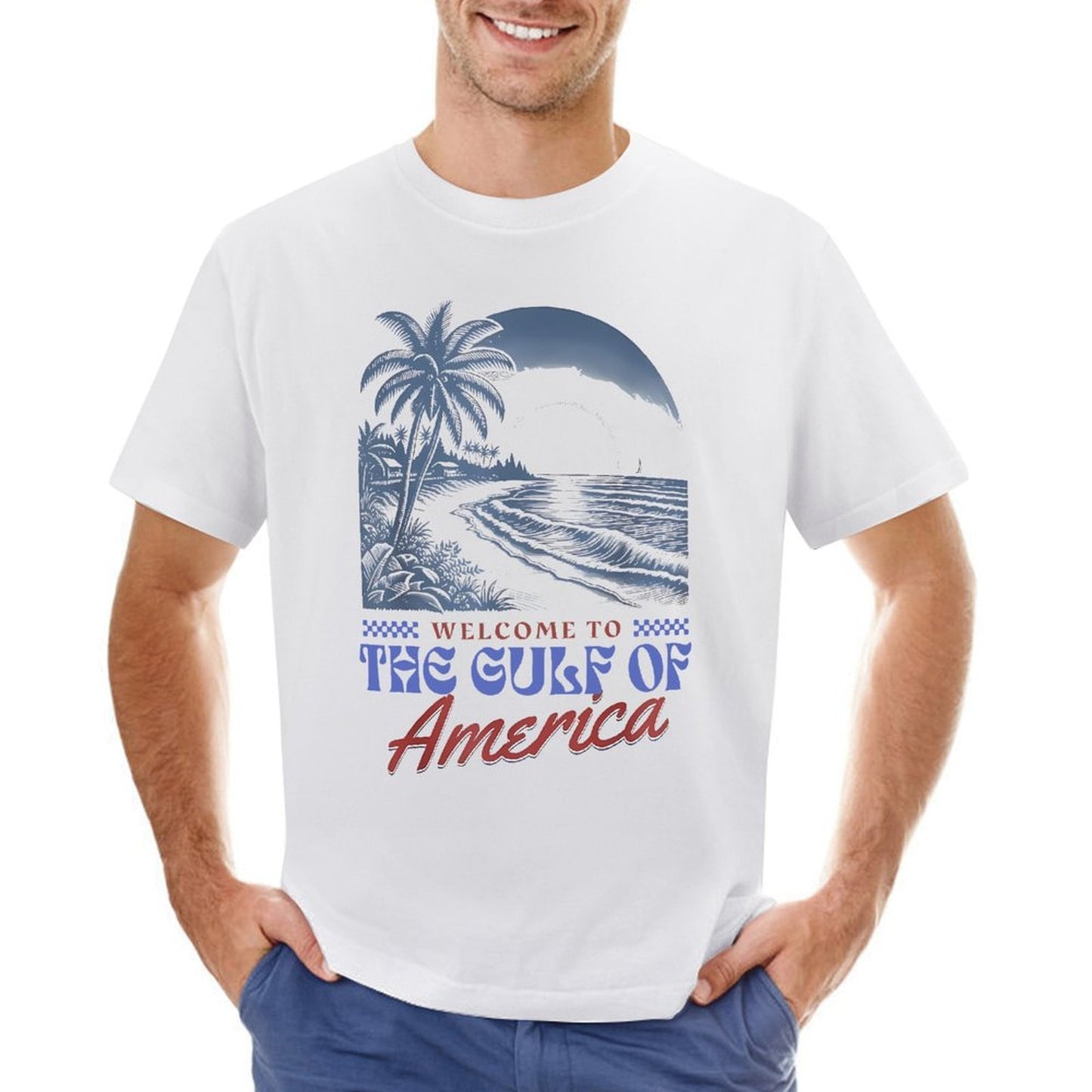 Inkmay Casual Cotton T-shirt Beach Scene With Palm Trees Unisex T-shirtLifestyleLine Pocket Tee T-Shirt