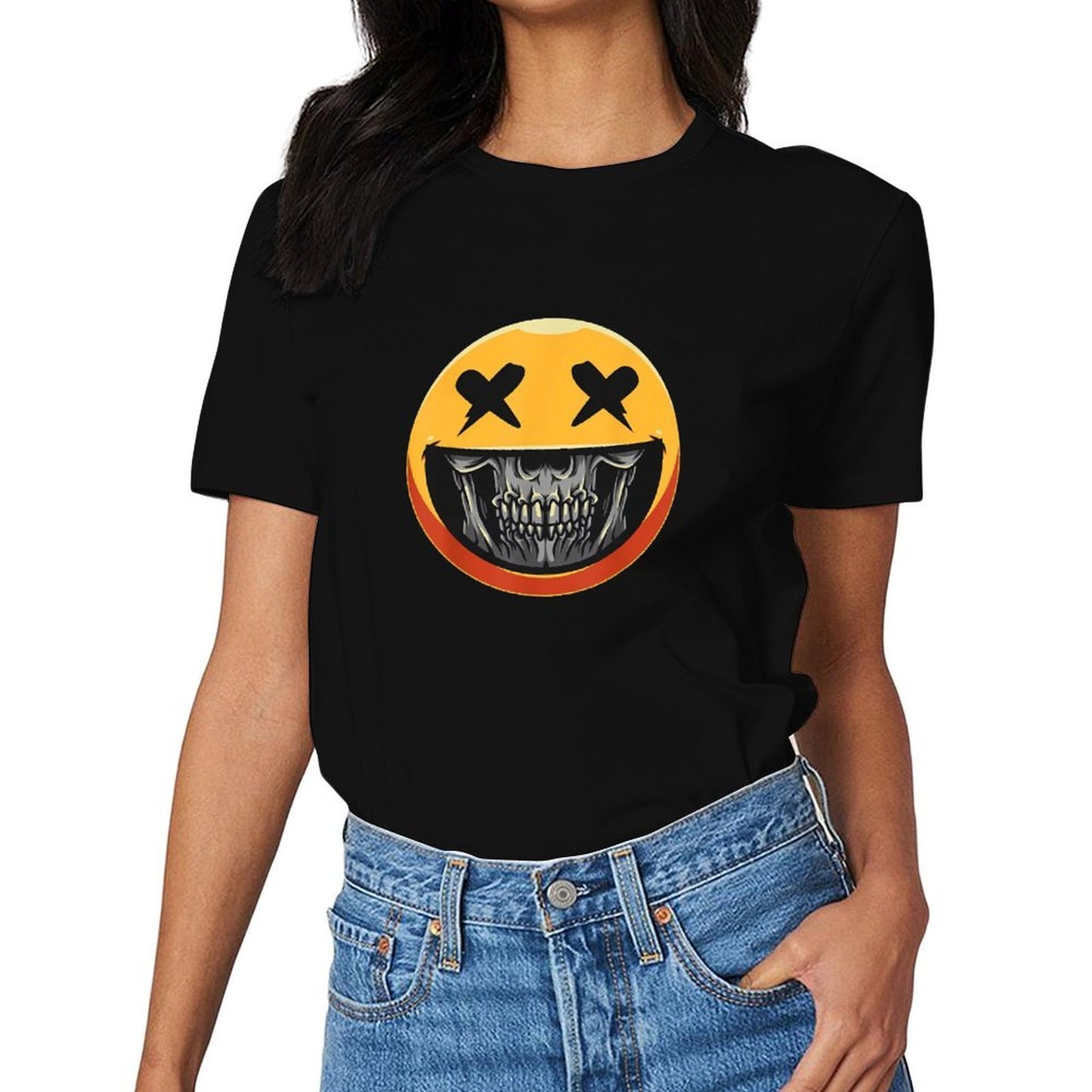 Inkmay Casual Cotton T-shirt Skull Face With Crossed Eyes Unisex T-shirtEasyStyle Sport T-Shirt