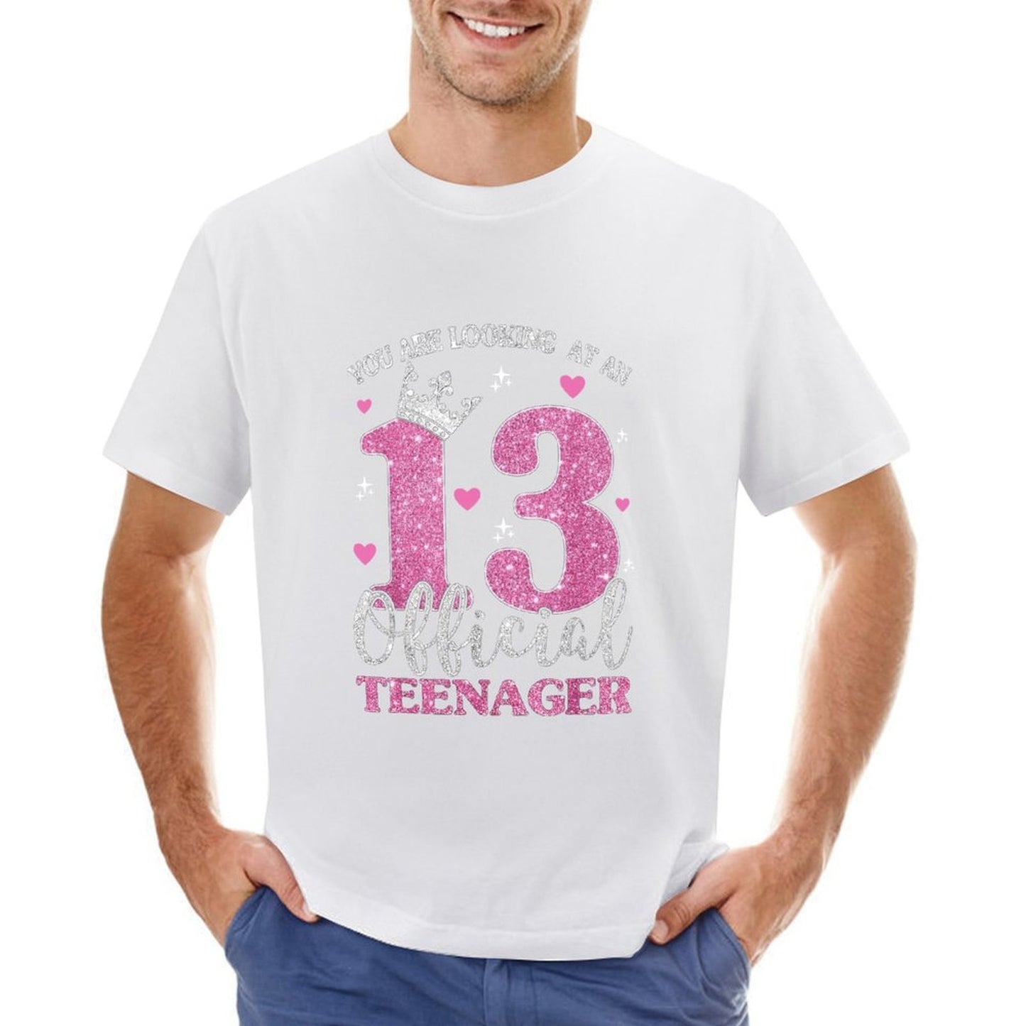 Inkmay Casual Cotton T-shirt Official Teenager Pink Glitter Crown Design Unisex T-shirtOn-Demand Timeless T-Shirt