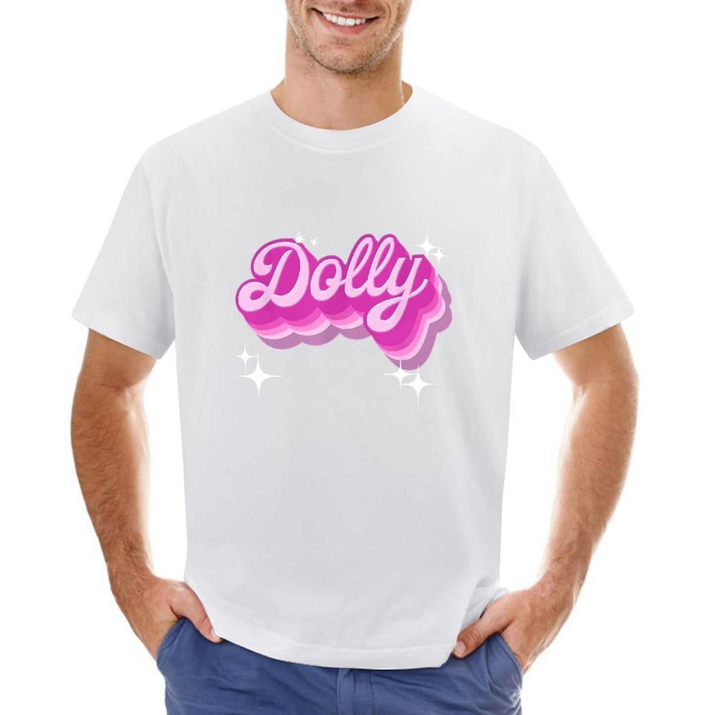 Inkmay Casual Cotton T-shirt Dolly Pink Script With Shadow Effects Unisex T-shirtEverydayComfort TrueComfort T-Shirt