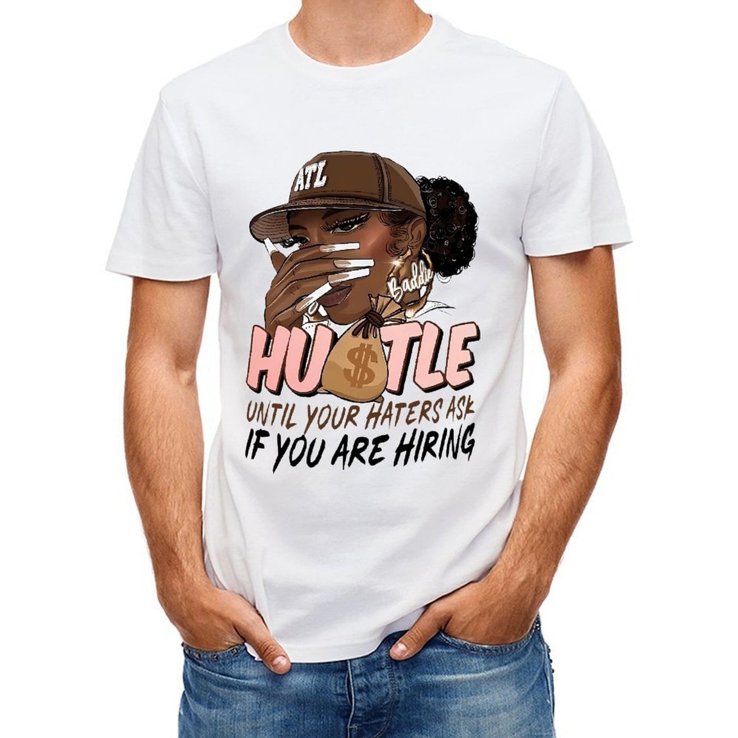 Inkmay Casual Cotton T-shirt Atlanta Hustle Artwork With Moneybag Unisex T-shirtModernFit RelaxFit T-Shirt