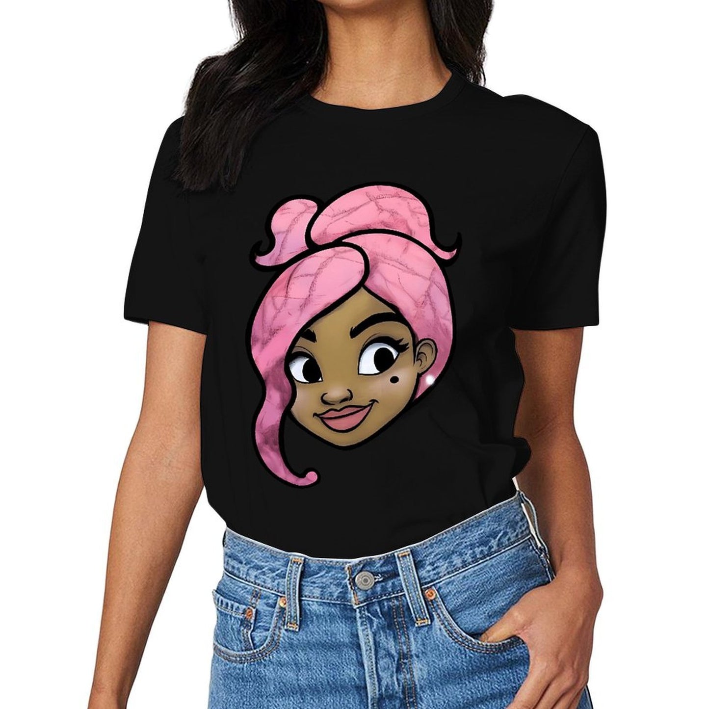 Inkmay Casual Cotton T-shirt Pink Hair With Swirls And Highlights Unisex T-shirtDaily ClassicSeries T-Shirt