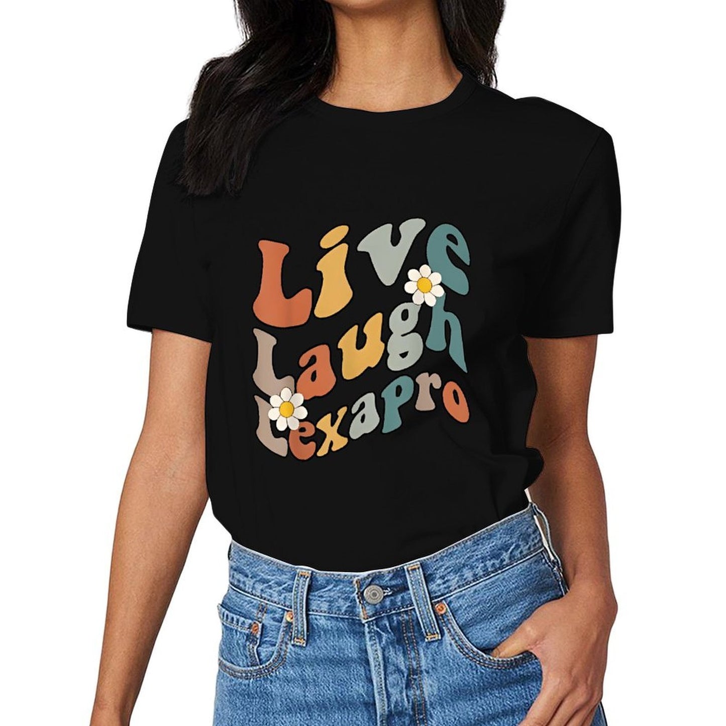 Inkmay Casual Cotton T-shirt Live Laugh Love Pattern Prints Artwork Unisex T-shirtFresh Solid T-Shirt