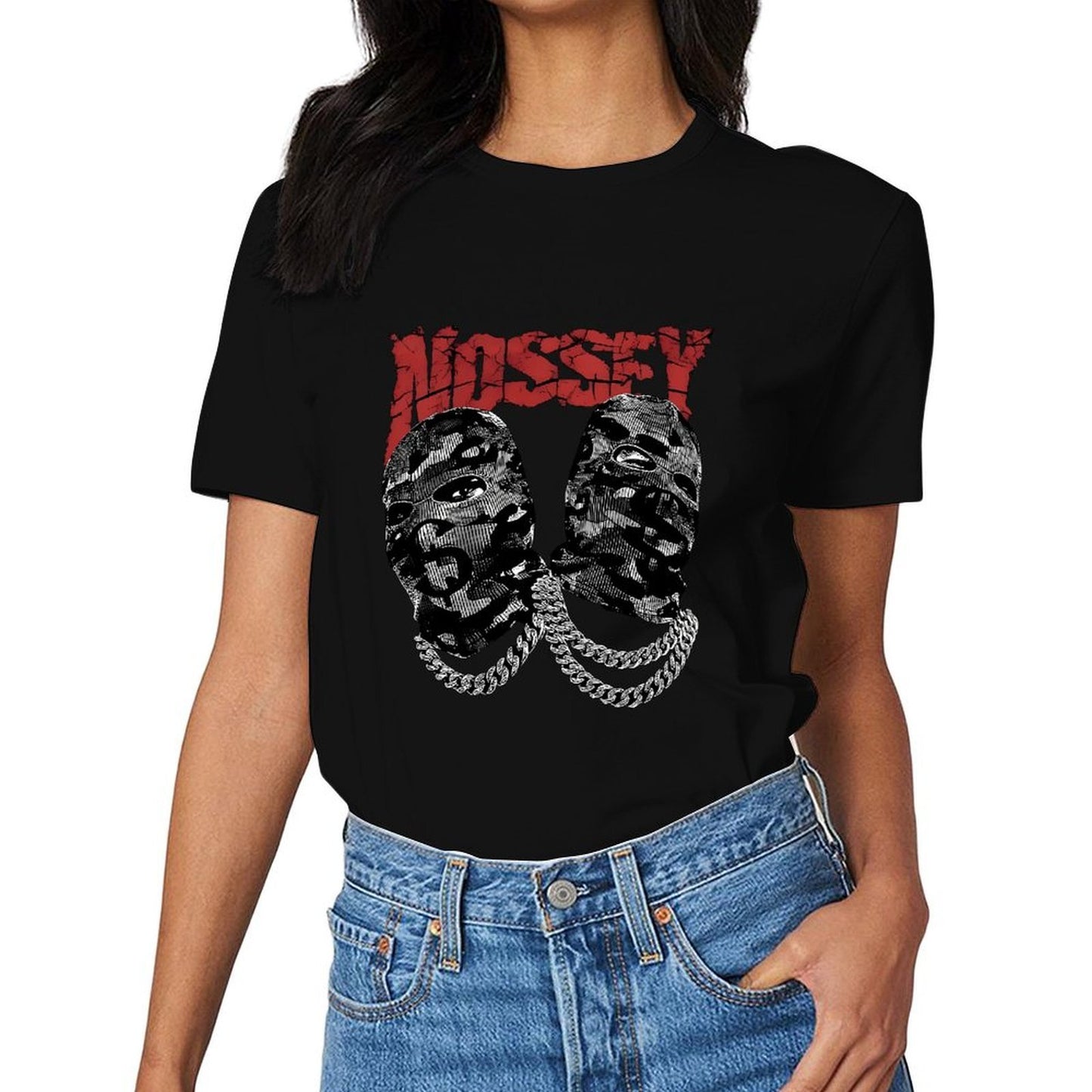 Inkmay Casual Cotton T-shirt Camouflage Faces With Bold Chains Unisex T-shirtFitted Bold T-Shirt