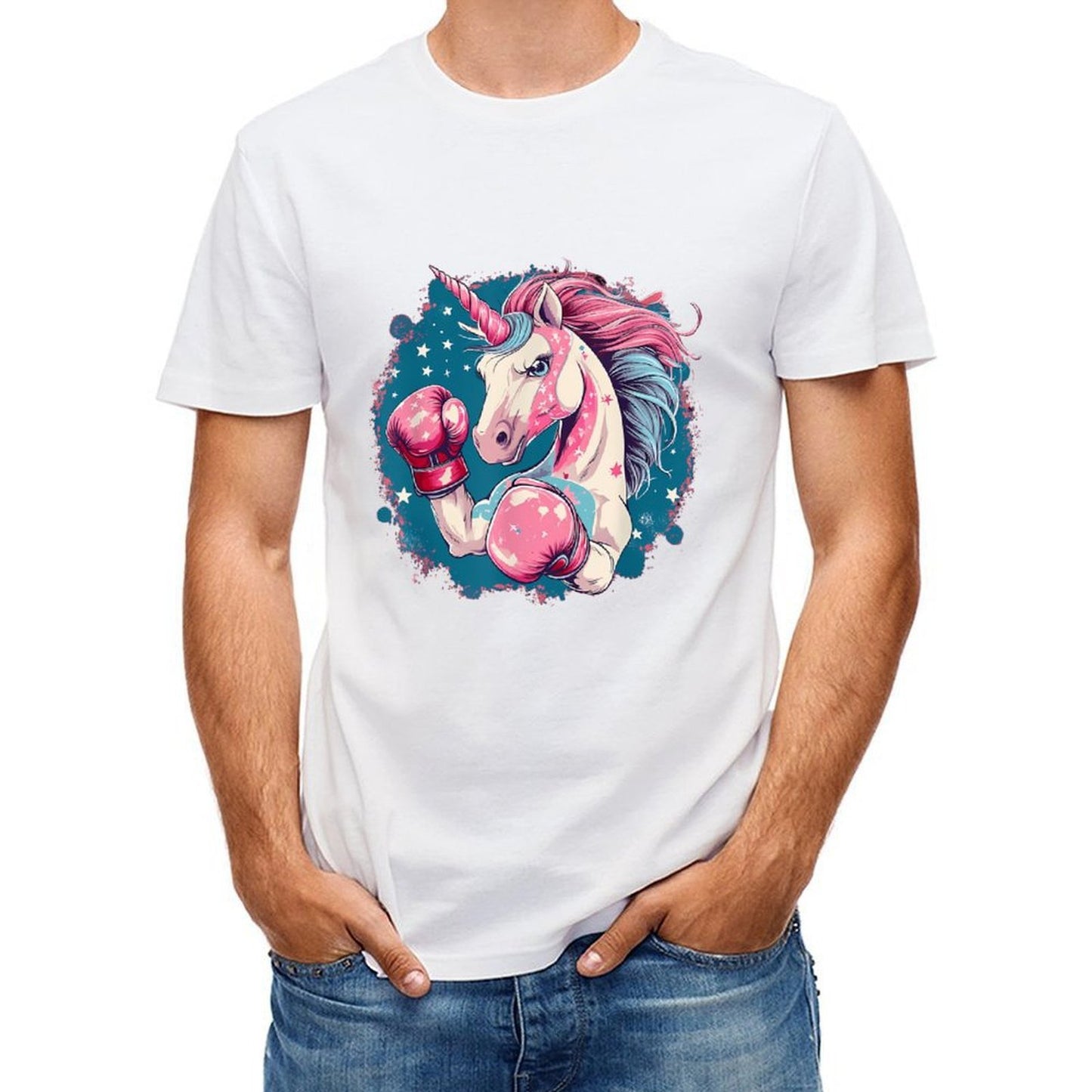 inkmay-casual-cotton-t-shirt-boxing-unicorn-with-pink-mane-unisex-t-shirt