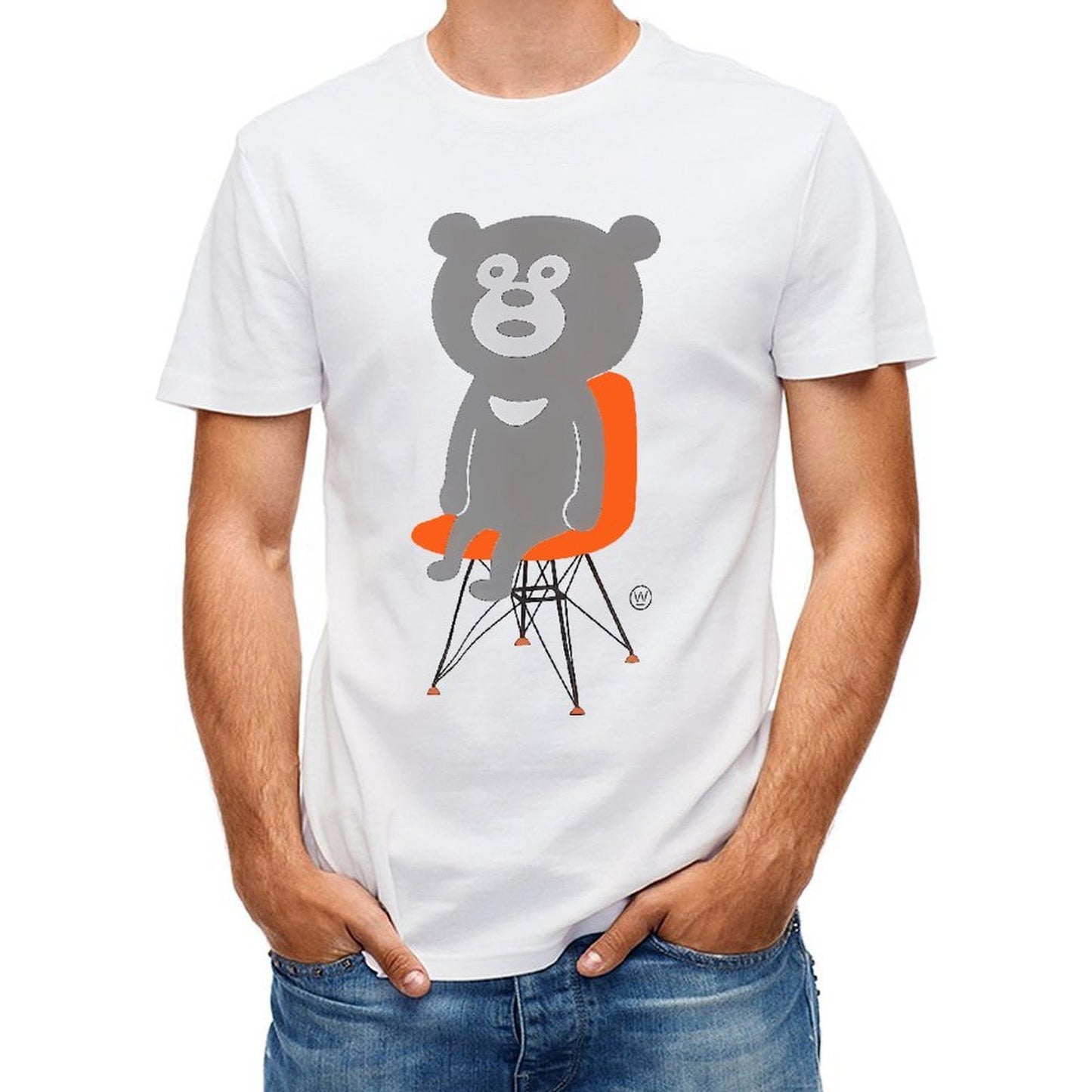 Inkmay Casual Cotton T-shirt Gray Bear Sitting On Orange Chair Unisex T-shirtHigh-Quality Crew Neck T-Shirt