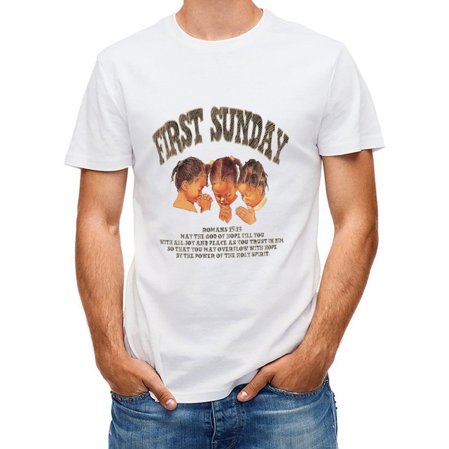 Inkmay Casual Cotton T-shirt First Sunday Children Praying Together Joyfully Unisex T-shirtCityStyle Moisture-Wicking T-Shirt