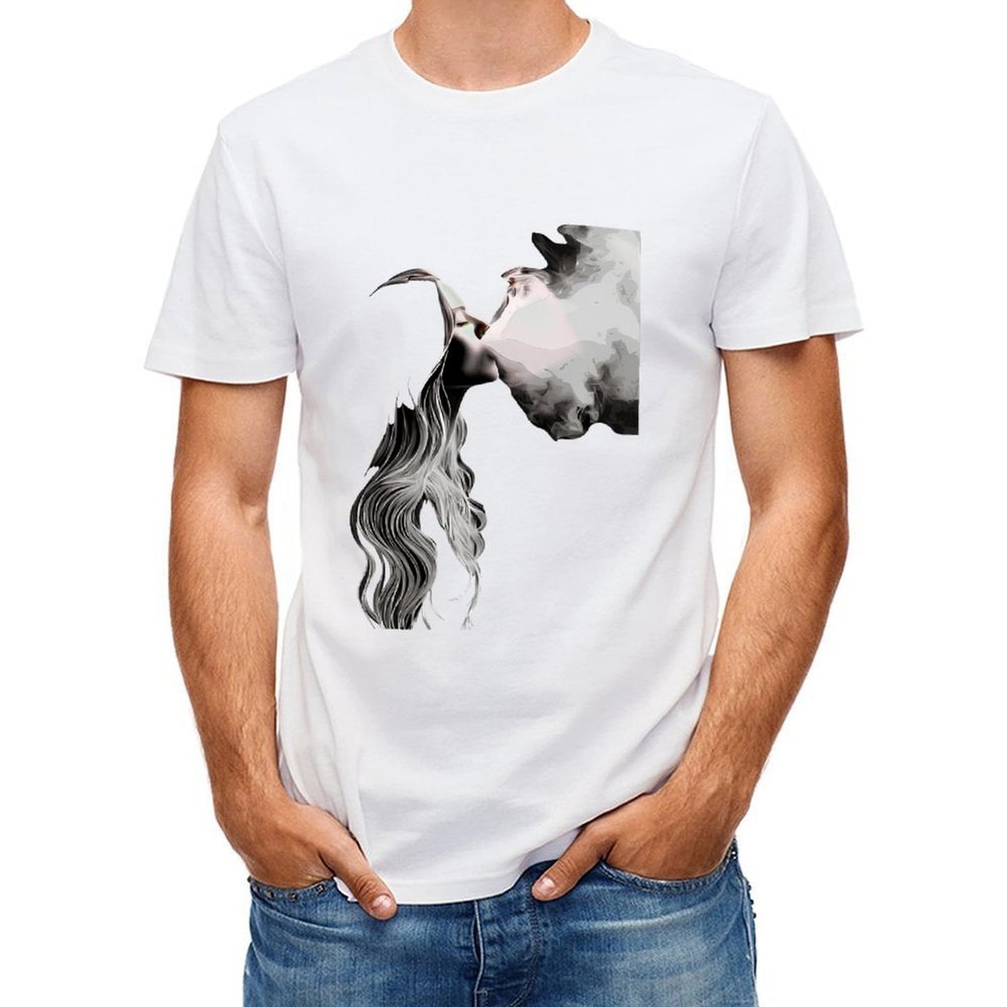 Inkmay Casual Cotton T-shirt Abstract Woman With Smoke Surrounding Her Unisex T-shirtShrink-Resistant Edition T-Shirt