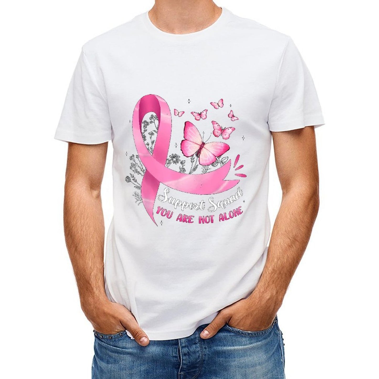 inkmay-casual-cotton-t-shirt-pink-ribbon-butterflies-support-squad-design-unisex-t-shirt