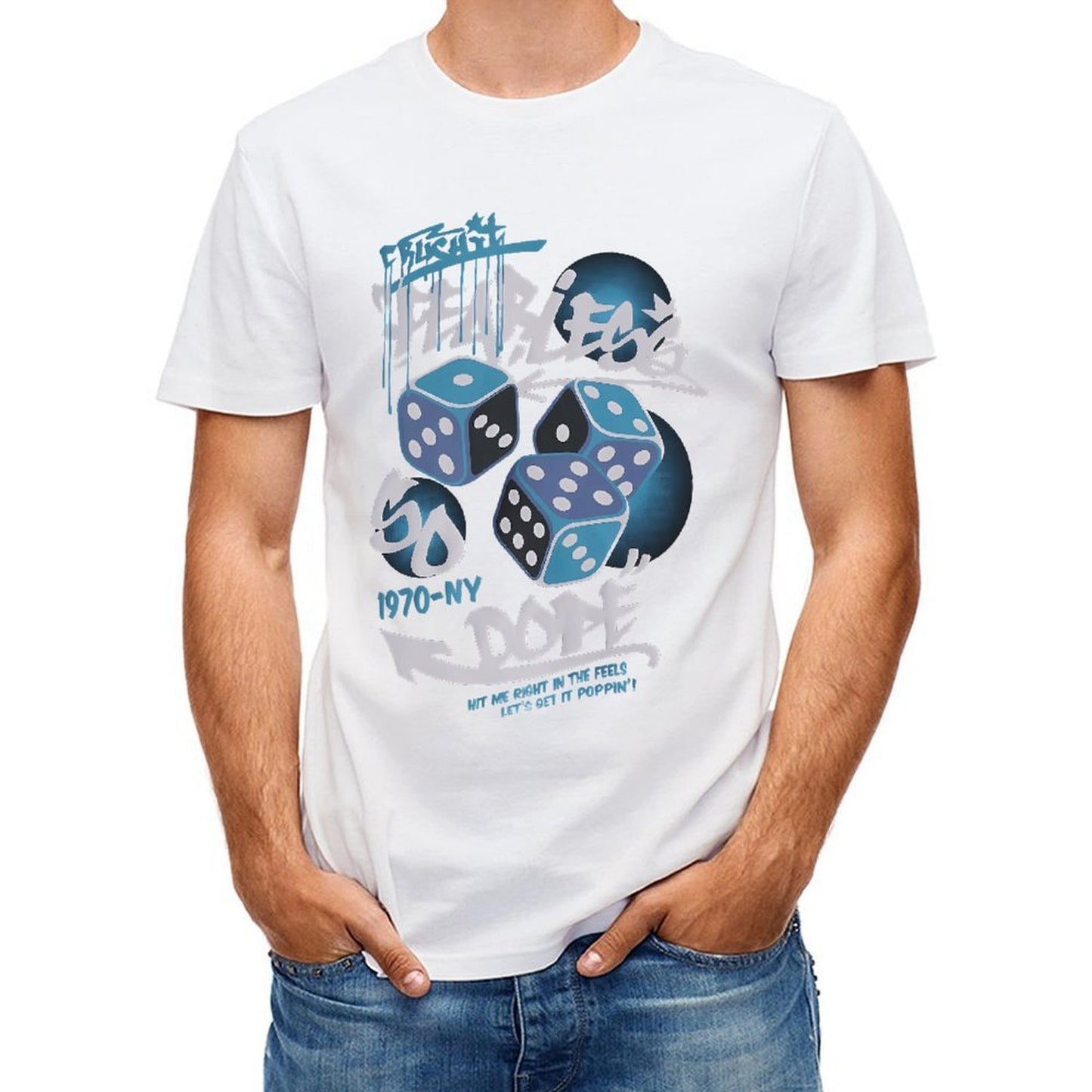 Inkmay Casual Cotton T-shirt Fearless Dice Pattern With Graffiti Art Unisex T-shirt