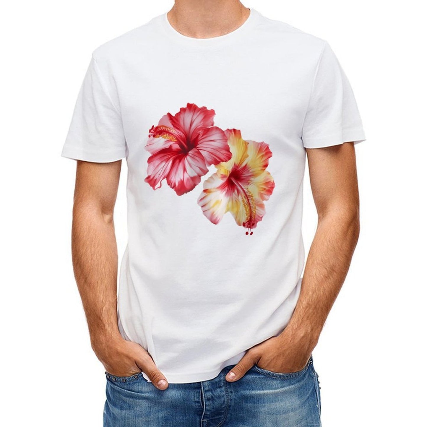 Inkmay Casual Cotton T-shirt Vibrant Floral Design With Bold Colors Unisex T-shirtSharp ClassicLine T-Shirt
