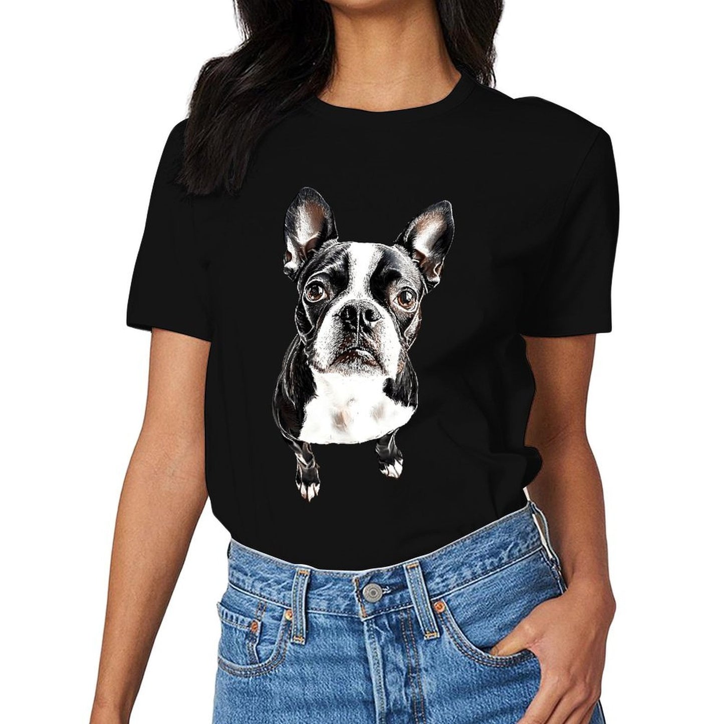 Inkmay Casual Cotton T-shirt Black And White Dog Pattern Print Unisex T-shirtEco / Sustainable SoftTouch T-Shirt