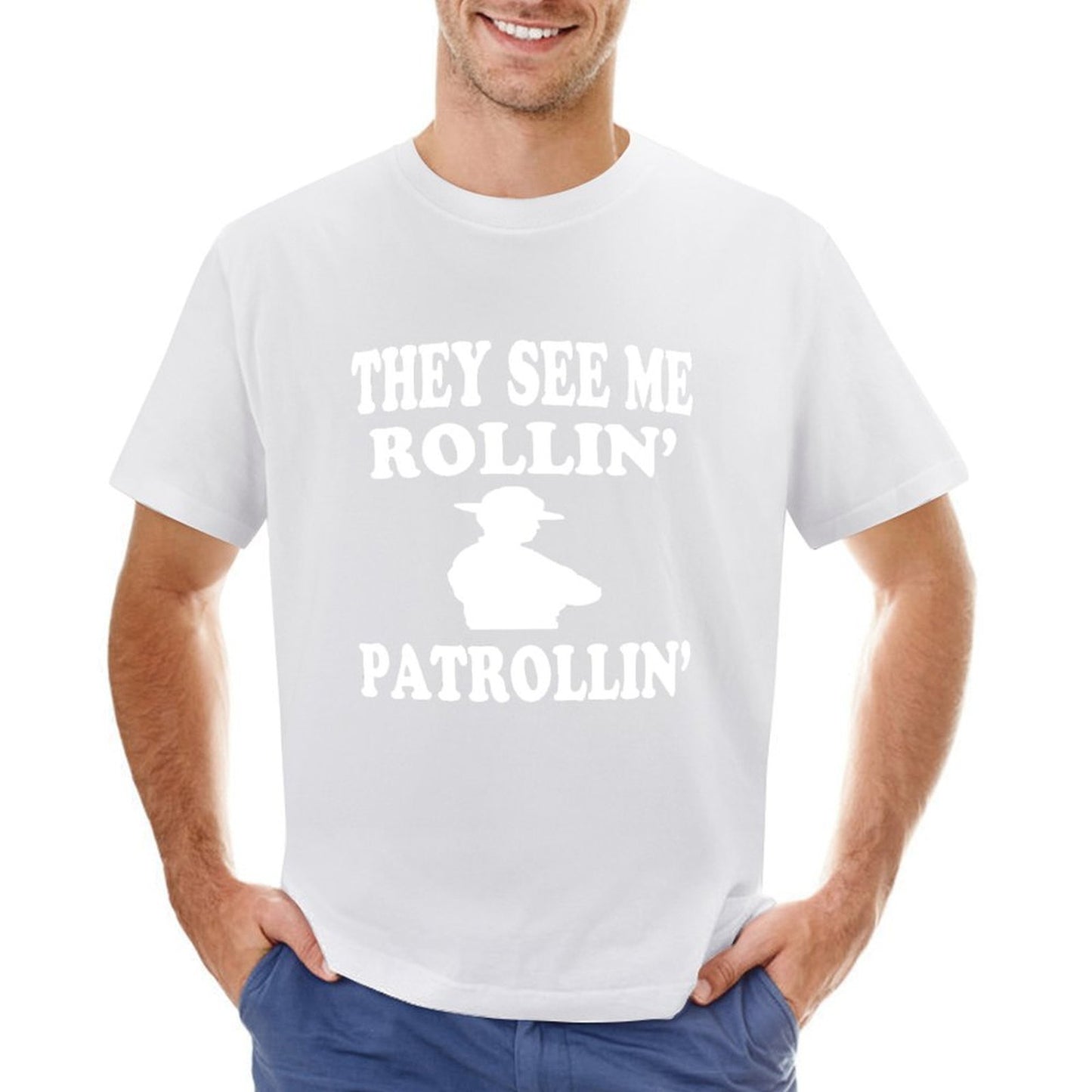 Inkmay Casual Cotton T-shirt Patrolling Silhouette With Text Overlay Design Unisex T-shirtBasicSeries Premium Finish T-Shirt