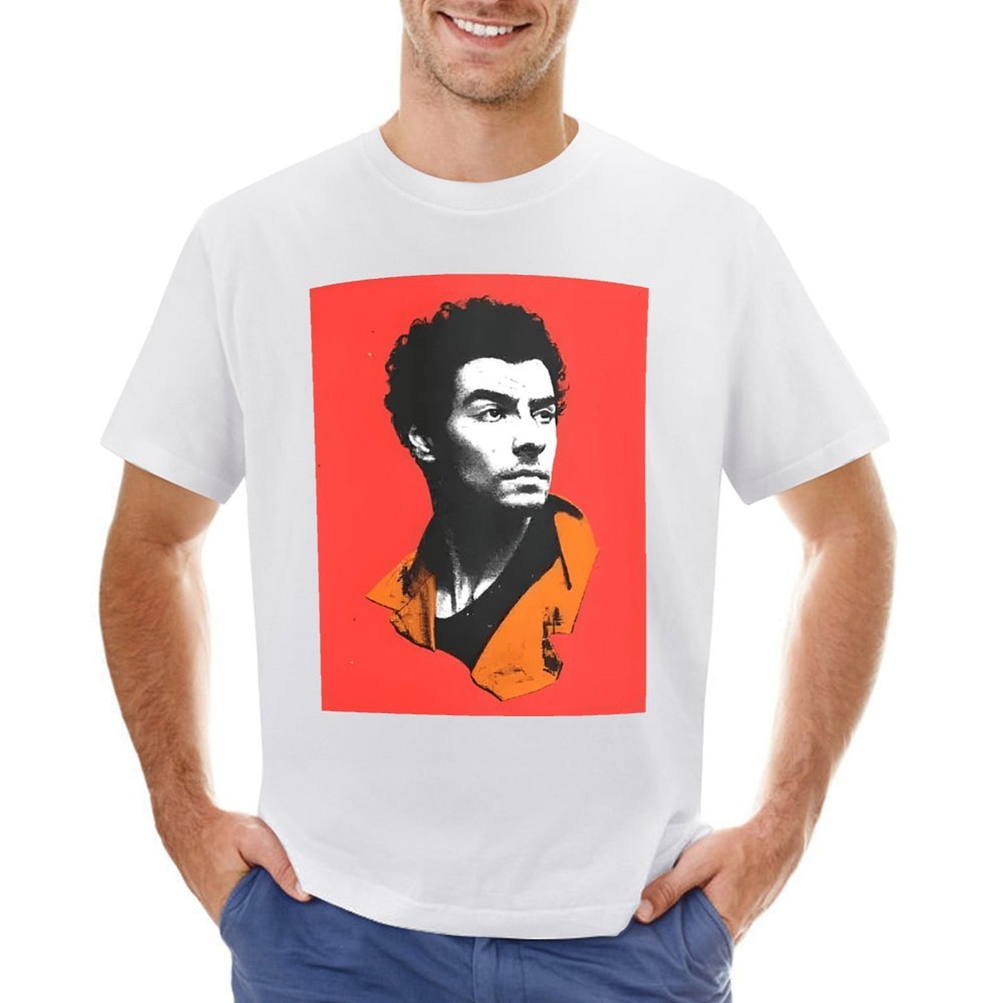 Inkmay Casual Cotton T-shirt Bold Red Background With Black Portrait Unisex T-shirtYearRound EverydayComfort T-Shirt