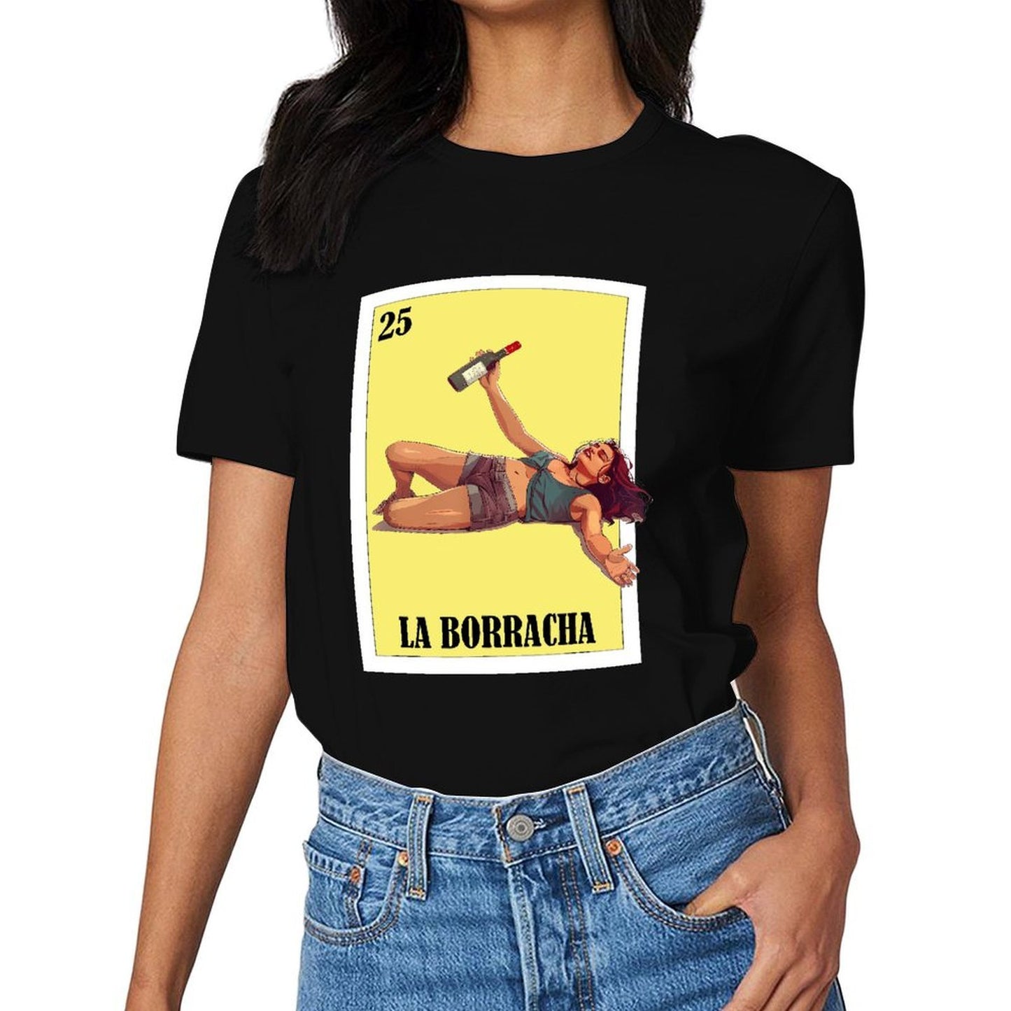Inkmay Casual Cotton T-shirt The Drunk Woman Holding Wine Bottle Unisex T-shirt