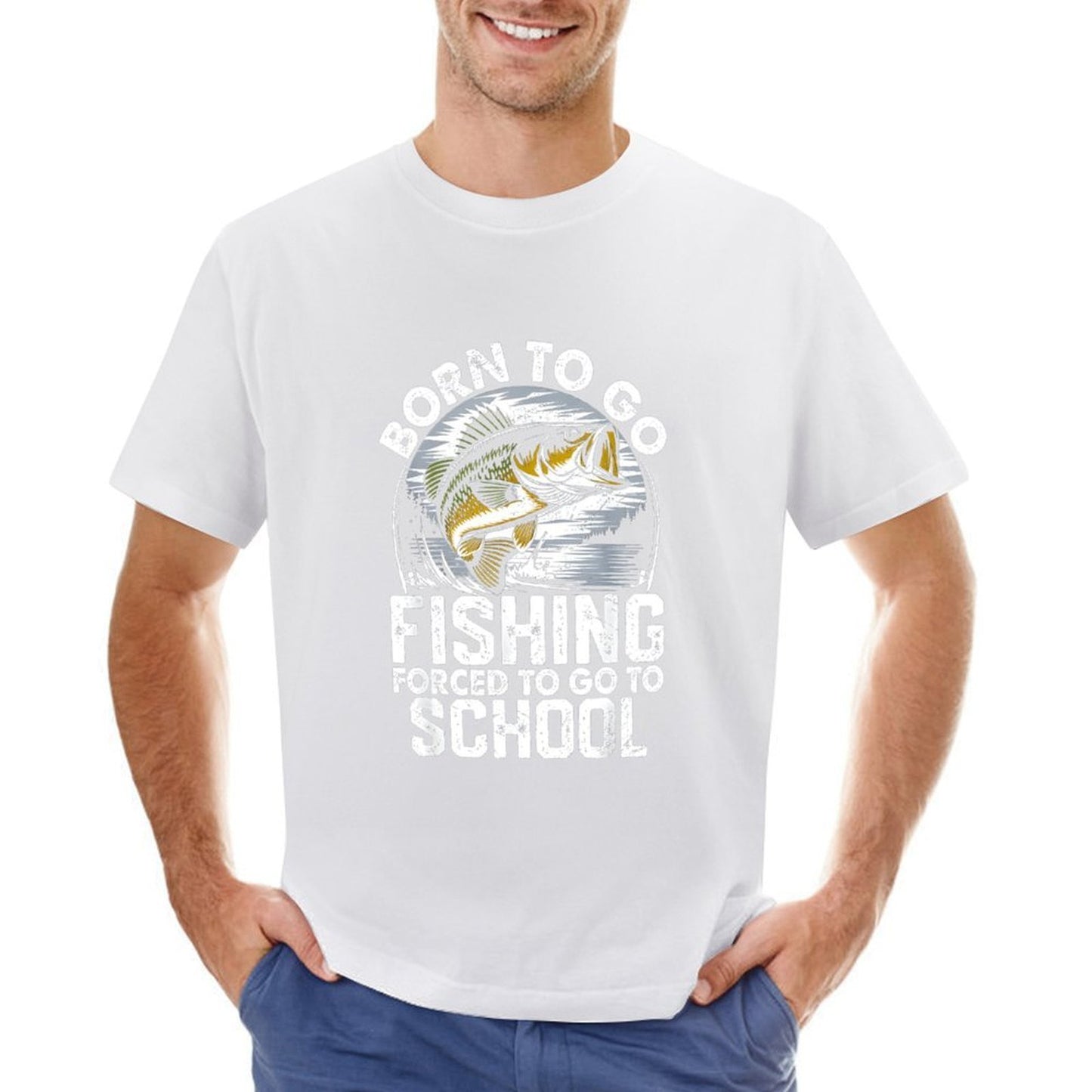 Inkmay Casual Cotton T-shirt Born To Go Fishing Forced Unisex T-shirtComfortLine Softstyle T-Shirt