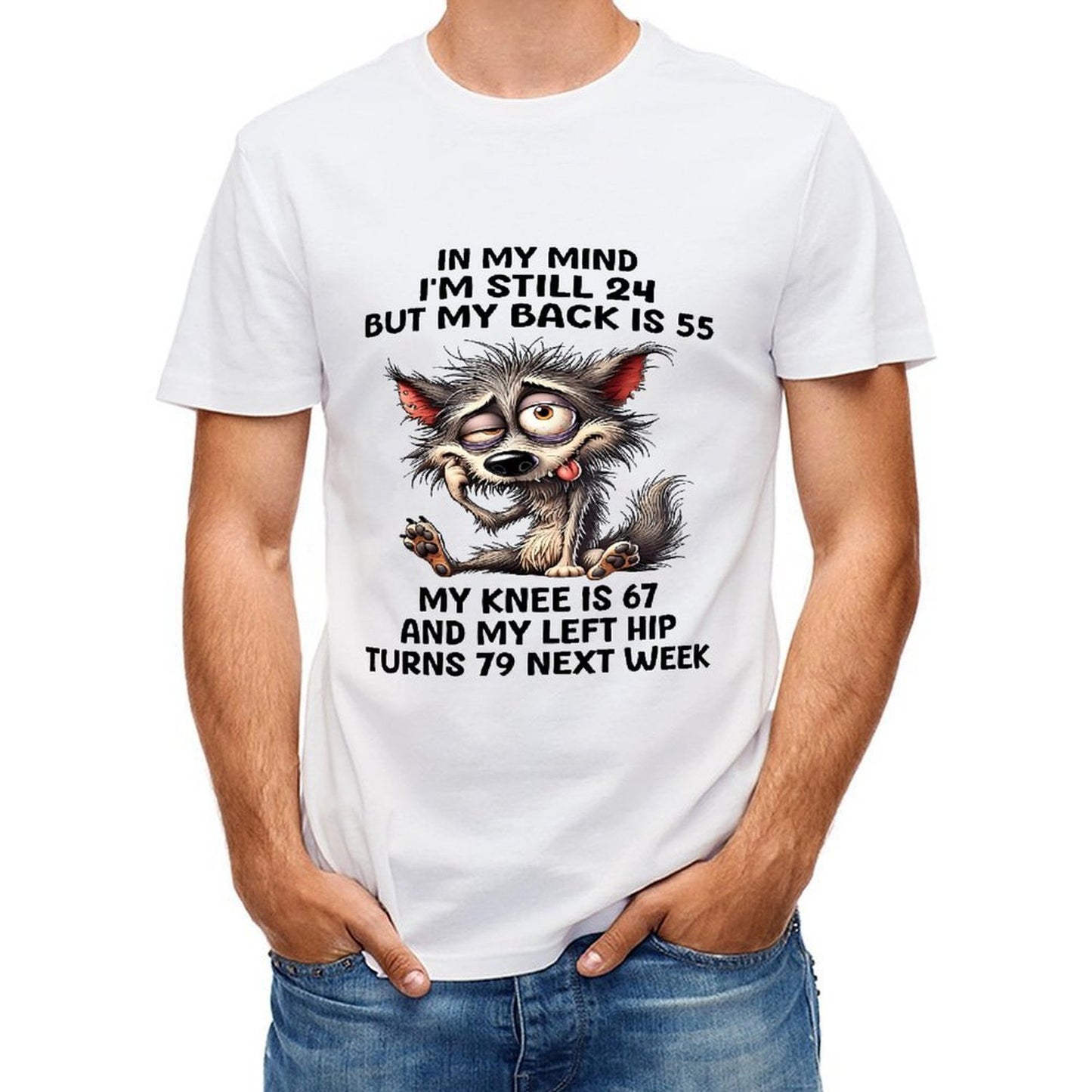Inkmay Casual Cotton T-shirt Cute Wolf With Glasses And Tongue Unisex T-shirtTrueStyle Urban T-Shirt