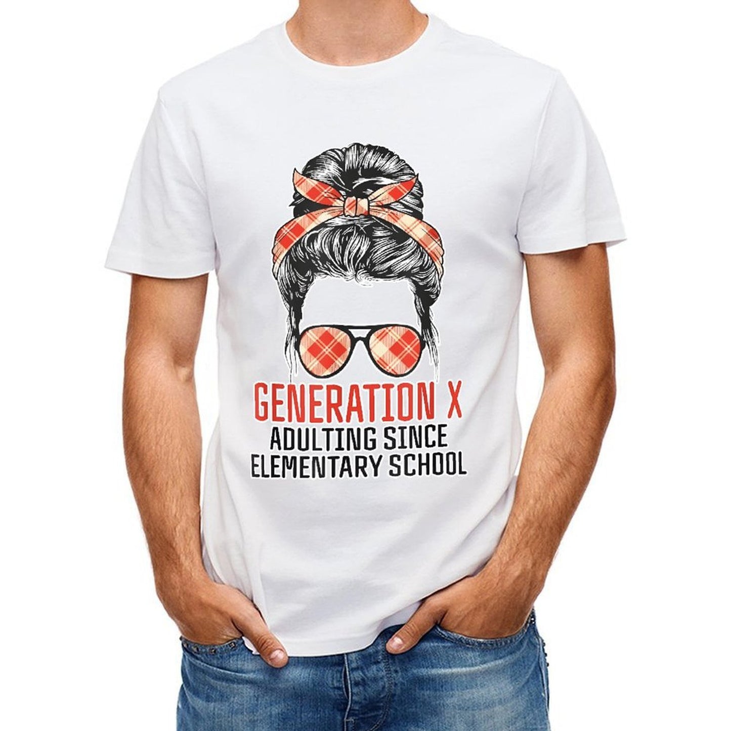 Inkmay Casual Cotton T-shirt Generation X Adulting Since Elementary School Unisex T-shirtColorfast CleanCut T-Shirt