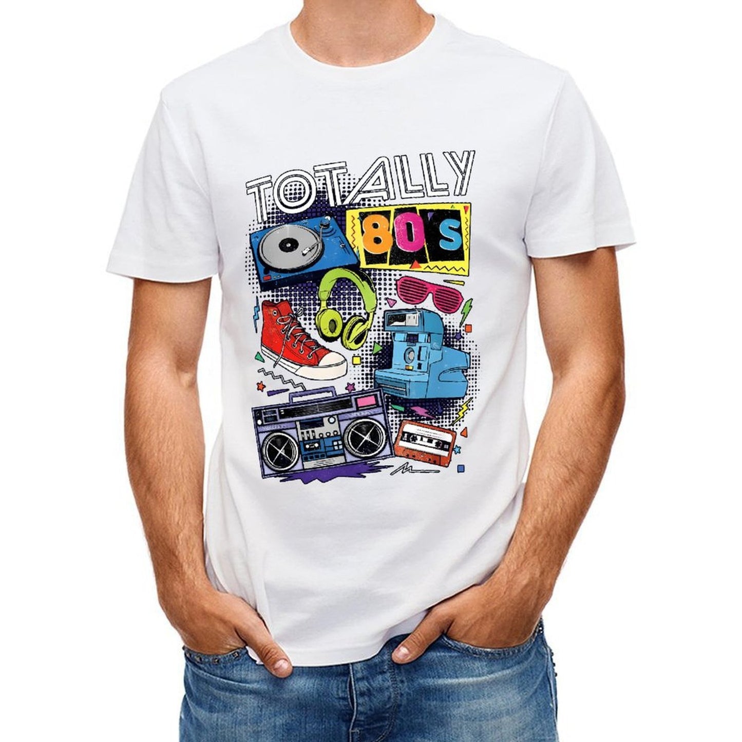 Inkmay Casual Cotton T-shirt Totally Eighties Retro Style Artwork Design Unisex T-shirtShrink-Resistant Performance T-Shirt