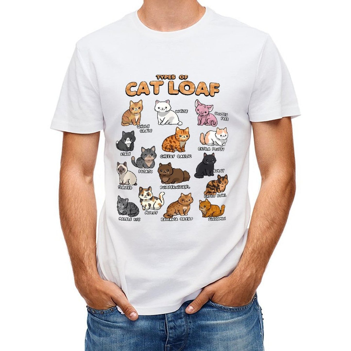 Inkmay Casual Cotton T-shirt Cat Loaf Types Illustrated Cartoonishly Unisex T-shirtRegularFit Durable T-Shirt