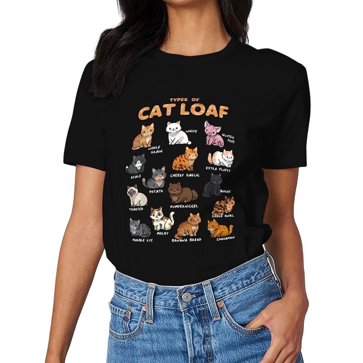 Inkmay Casual Cotton T-shirt Cat Loaf Types Illustrated Cartoonishly Unisex T-shirtRegularFit Durable T-Shirt