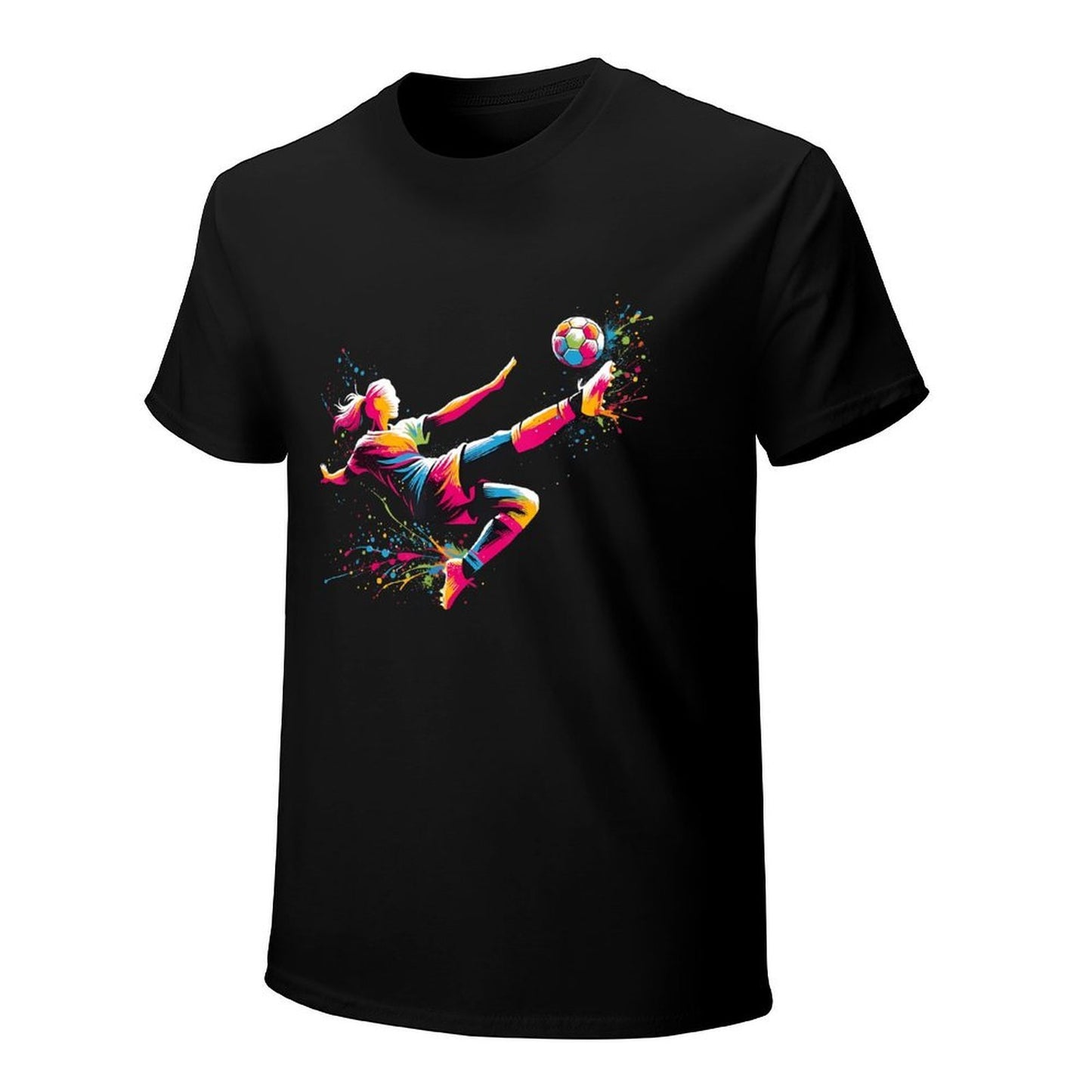 Inkmay Casual Cotton T-shirt Vibrant Soccer Player Kicking Ball Artwork Unisex T-shirt