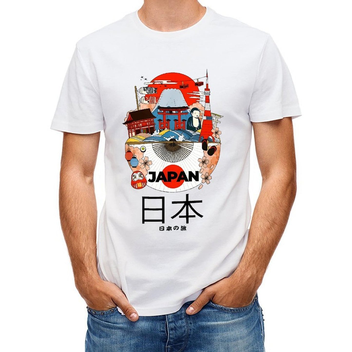 Inkmay Casual Cotton T-shirt Japan Cultural Symbols Artwork Design Print Unisex T-shirtEverydayFit Sport T-Shirt