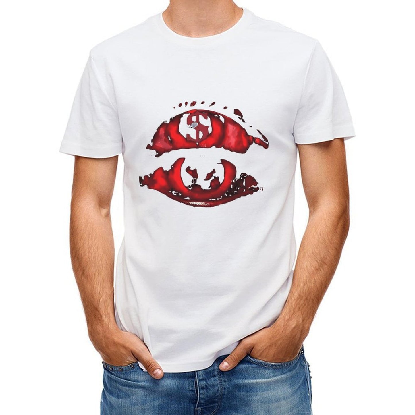 Inkmay Casual Cotton T-shirt Abstract Geometric Shapes In Bold Colors Unisex T-shirtPrinting Outdoor T-Shirt