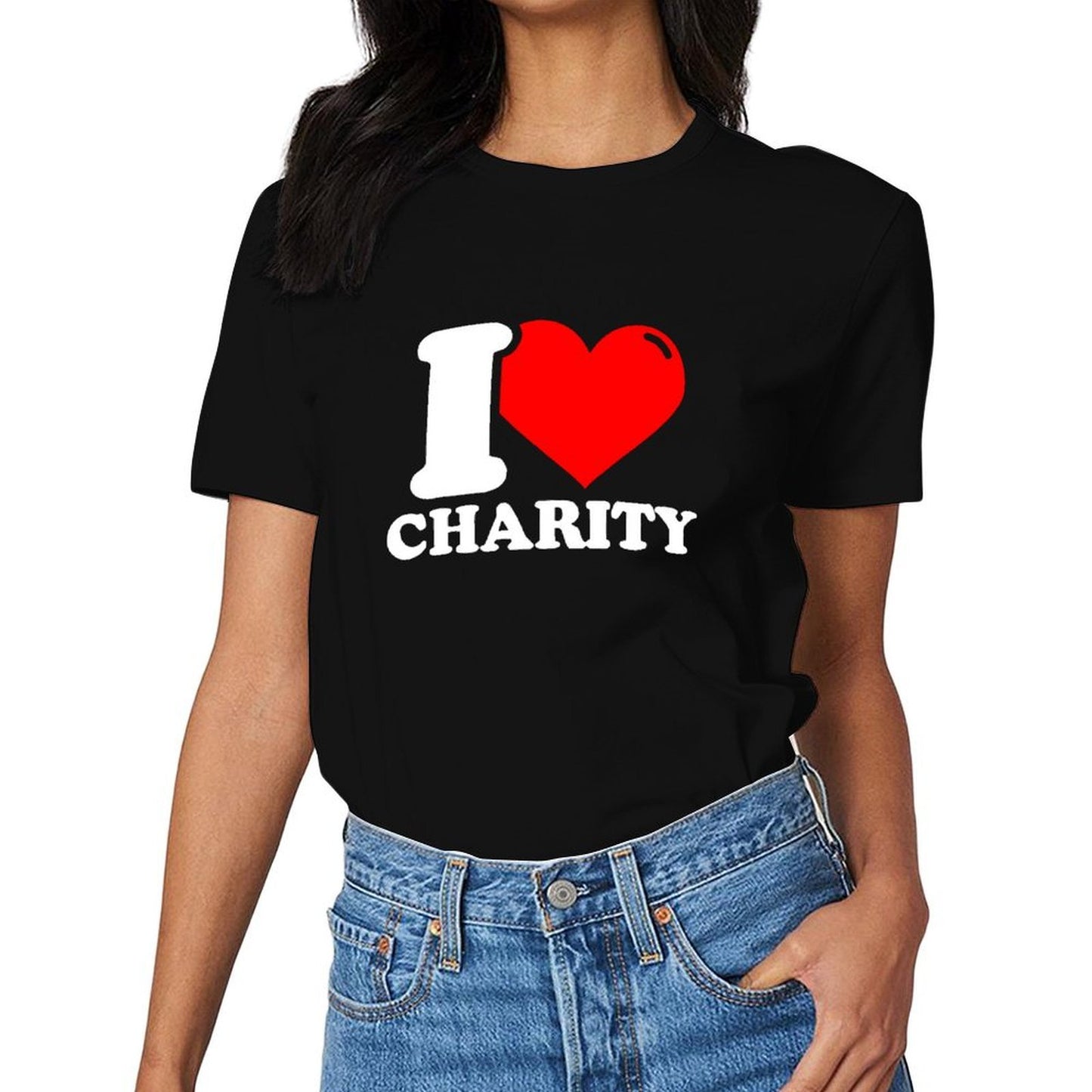 Inkmay Casual Cotton T-shirt I Love Charity Red Heart Design Unisex T-shirtClean Easy-Care T-Shirt