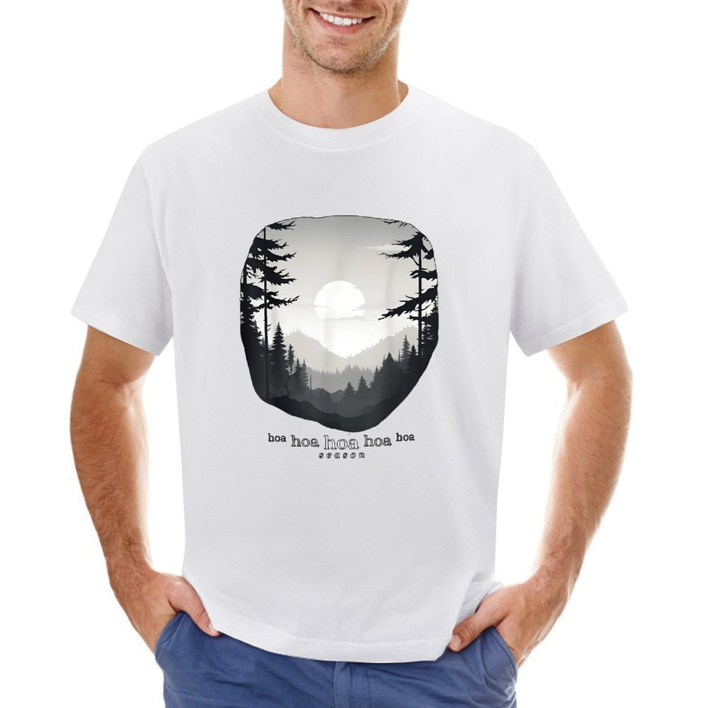 Inkmay Casual Cotton T-shirt Forest Landscape With Sun And Trees Unisex T-shirtWeekend Simple T-Shirt