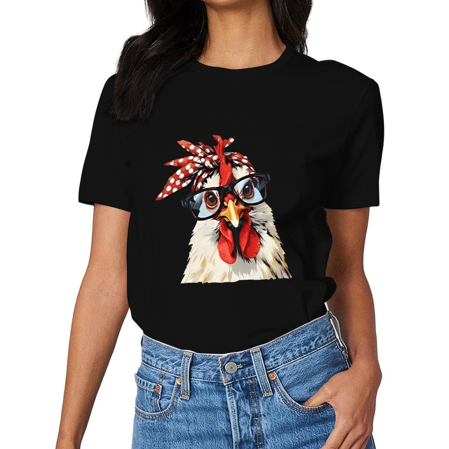 Inkmay Casual Cotton T-shirt Stylish Chicken With Glasses And Bandana Unisex T-shirt