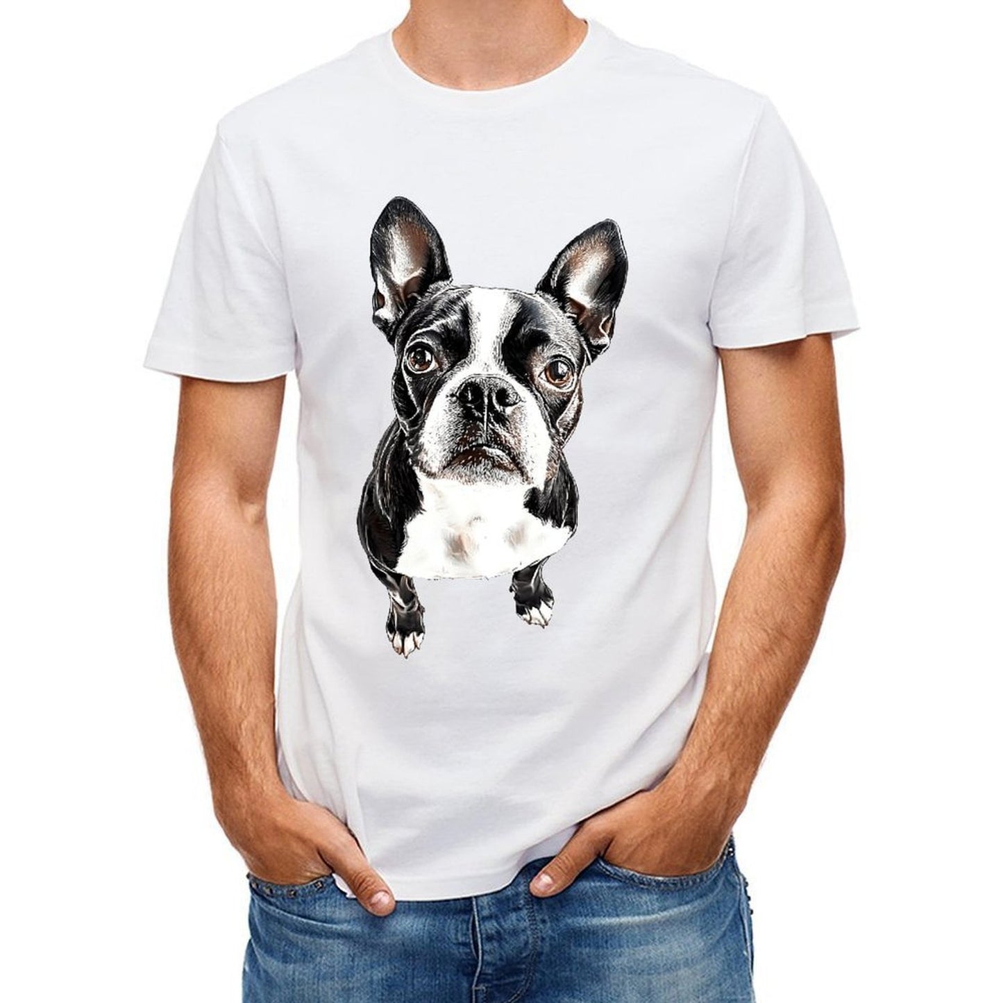 Inkmay Casual Cotton T-shirt Black And White Dog Pattern Print Unisex T-shirtEco / Sustainable SoftTouch T-Shirt
