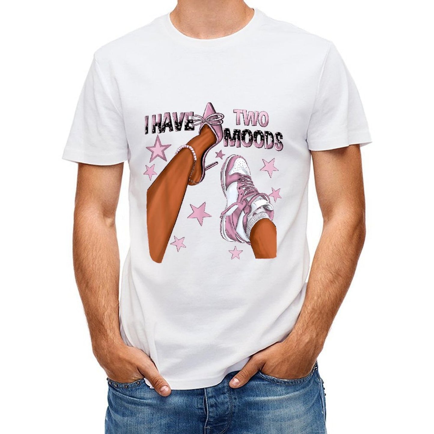 Inkmay Casual Cotton T-shirt Shoes With Stars And Text Prints Unisex T-shirtClean Edges Outdoor T-Shirt