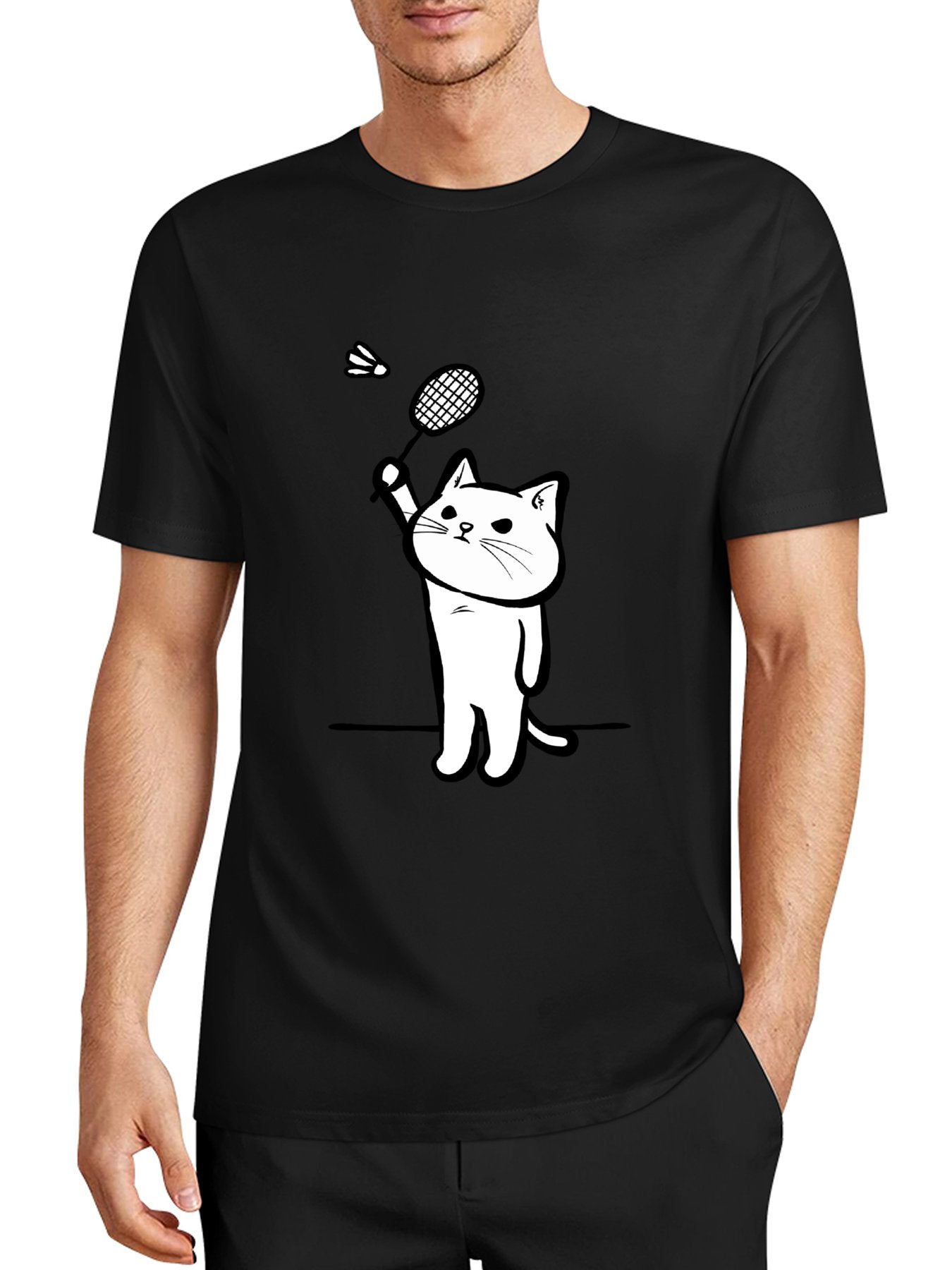 Inkmay Casual Cotton T-shirt Cat Playing With Ball On Black Unisex T-shirtTrueStyle CoreLine T-Shirt