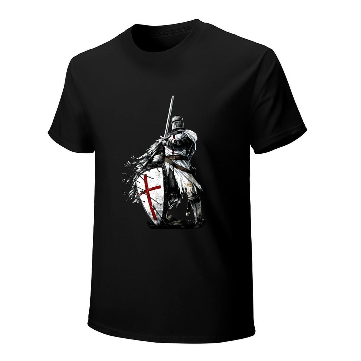 Inkmay Casual Cotton T-shirt Knight In Armor Holding Shield Sword Unisex T-shirtOn-Demand Batch-Printed T-Shirt