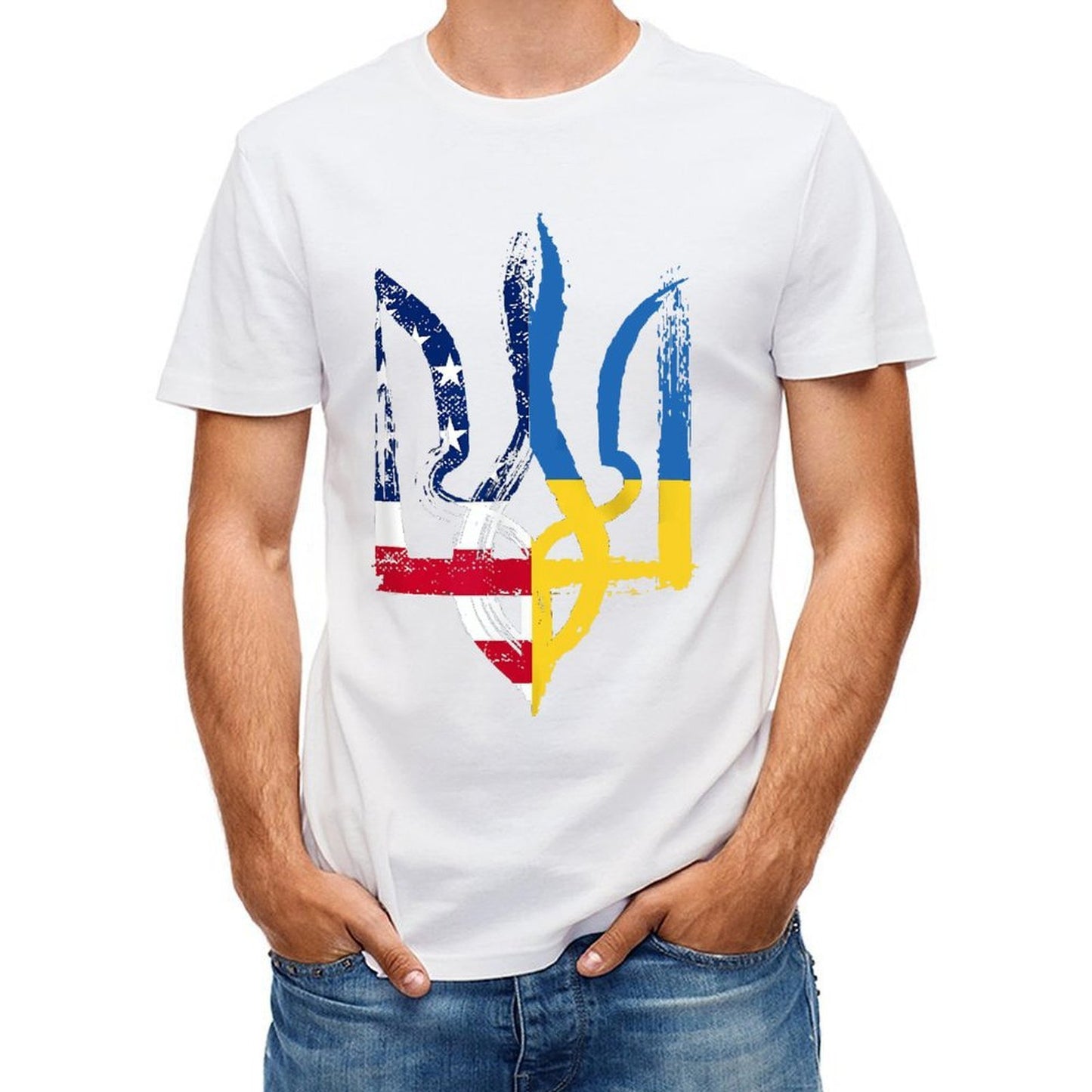 Inkmay Casual Cotton T-shirt Abstract Flag Fusion Artwork Design Elements Unisex T-shirtSignature Plain T-Shirt
