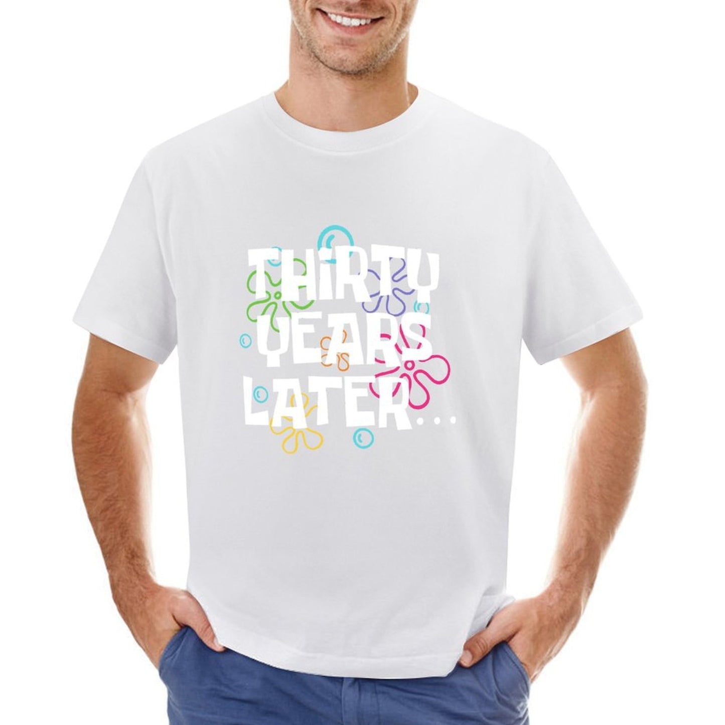 Inkmay Casual Cotton T-shirt Colorful Abstract Shapes On White Background Unisex T-shirtSmoothWear Premium T-Shirt