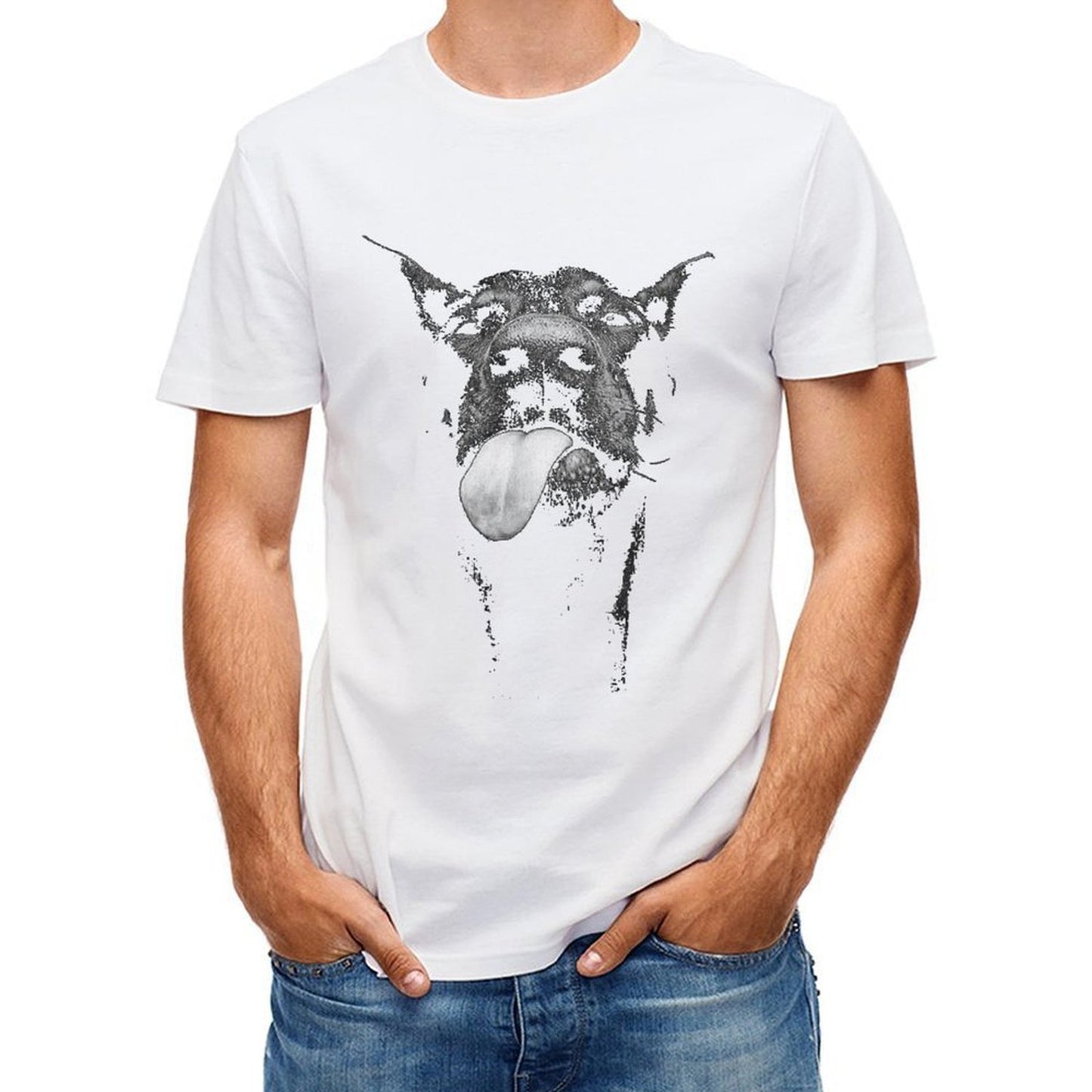 Inkmay Casual Cotton T-shirt Black And White Dog Tongue Out Unisex T-shirtWeekend Soft-Touch T-Shirt