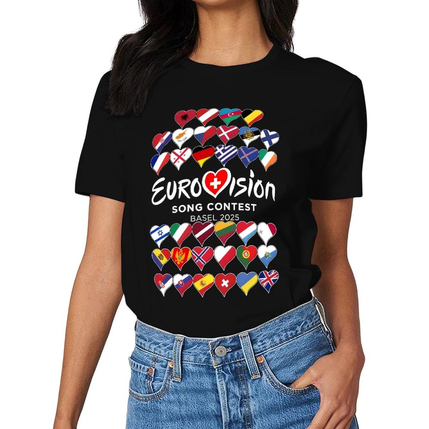 Inkmay Casual Cotton T-shirt Eurovision Song Contest Flags Heart Design Unisex T-shirtActiveLine Eco / Sustainable T-Shirt