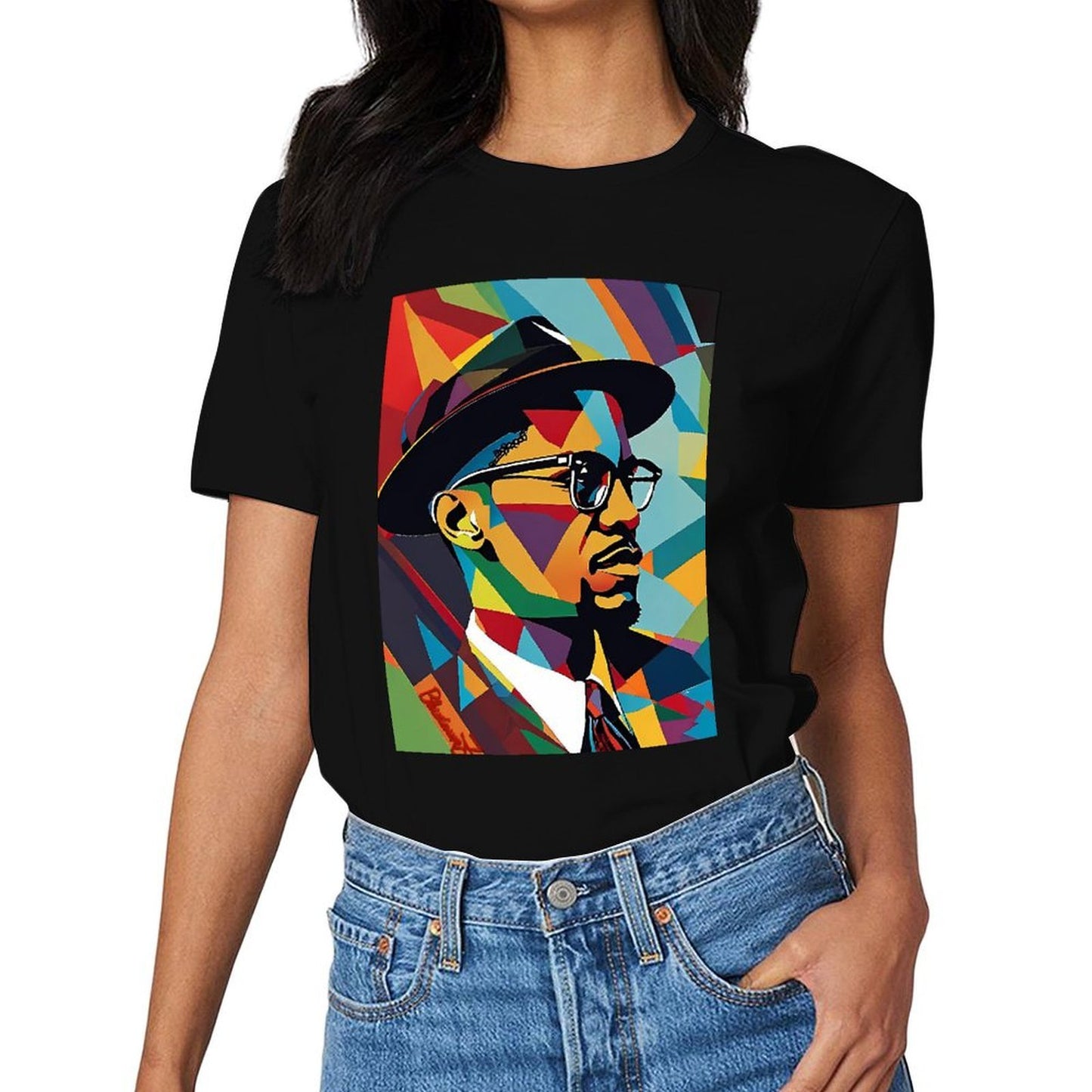 Inkmay Casual Cotton T-shirt Colorful Abstract Portrait With Geometric Shapes Unisex T-shirtComfortFit EverydayTee T-Shirt