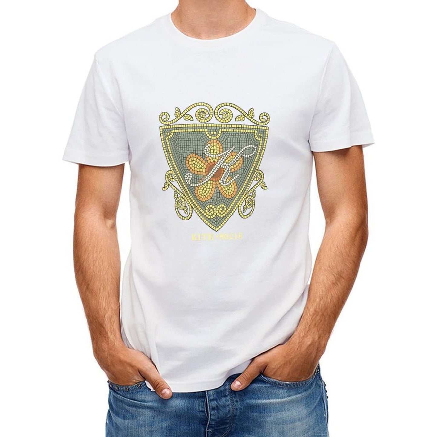 Inkmay Casual Cotton T-shirt Mosaic Shield Design With Floral Motifs Unisex T-shirtUltra Durable Premium T-Shirt